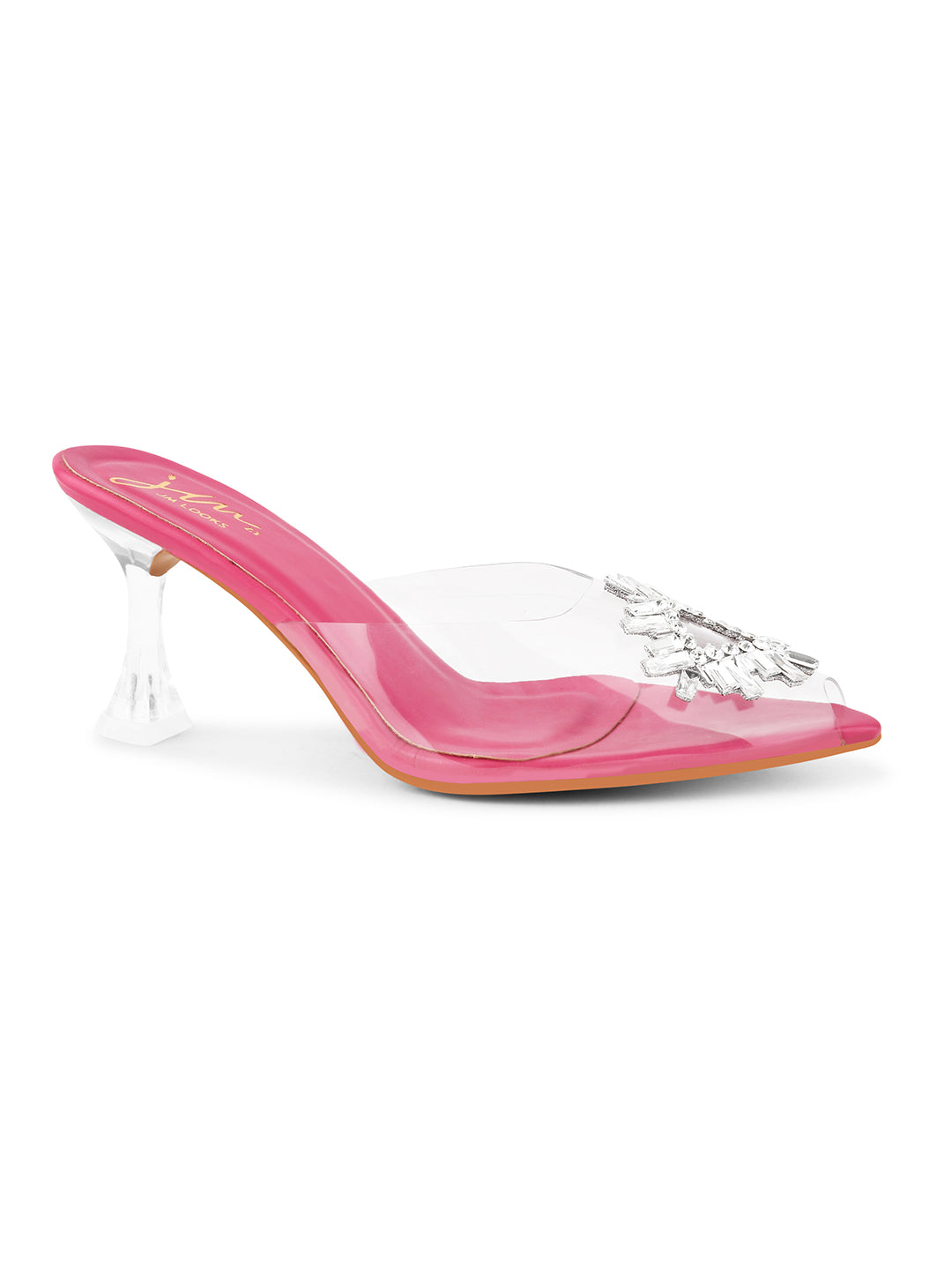 Square Rhinestone Flare Transparent Heels for Women and Girls Barbie Pink