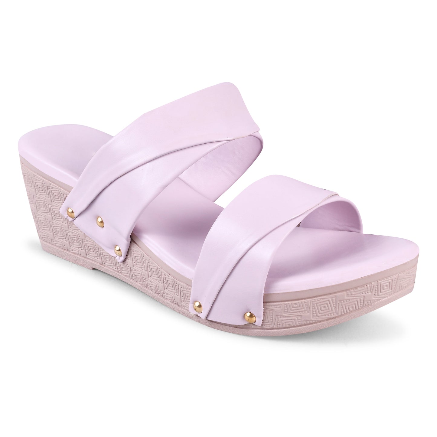 dual strap wedge heel slides with decorative studs
Lavender