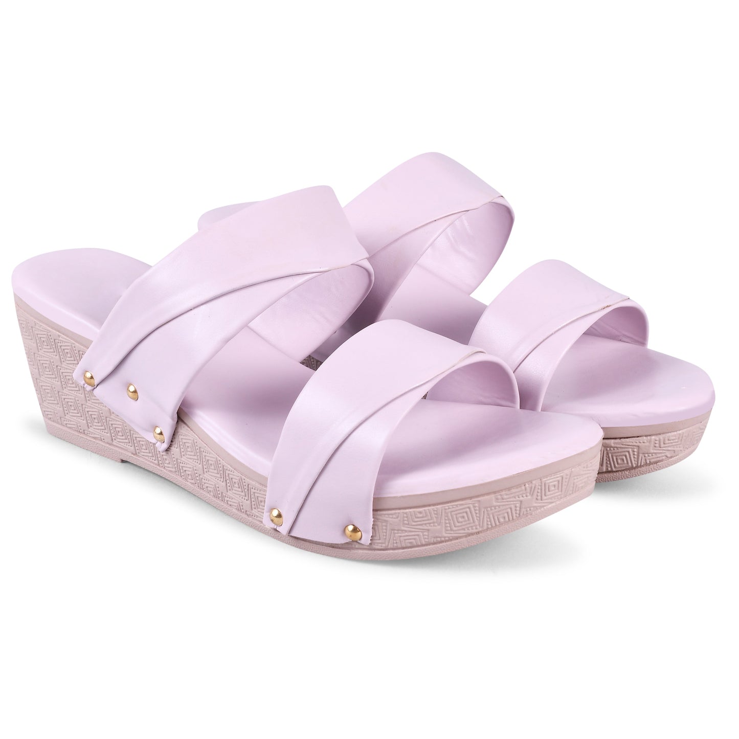 dual strap wedge heel slides with decorative studs
Lavender