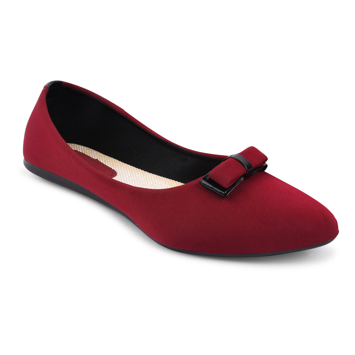 women pointed toe ballerina flats with bow Maroon