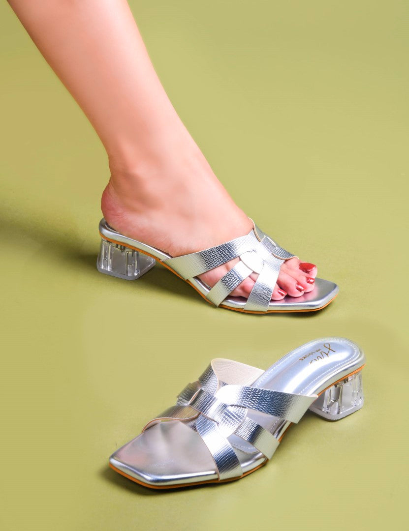 Strappy Block Heel Sandals | Slip-On Summer Shoes | JM Looks Silver