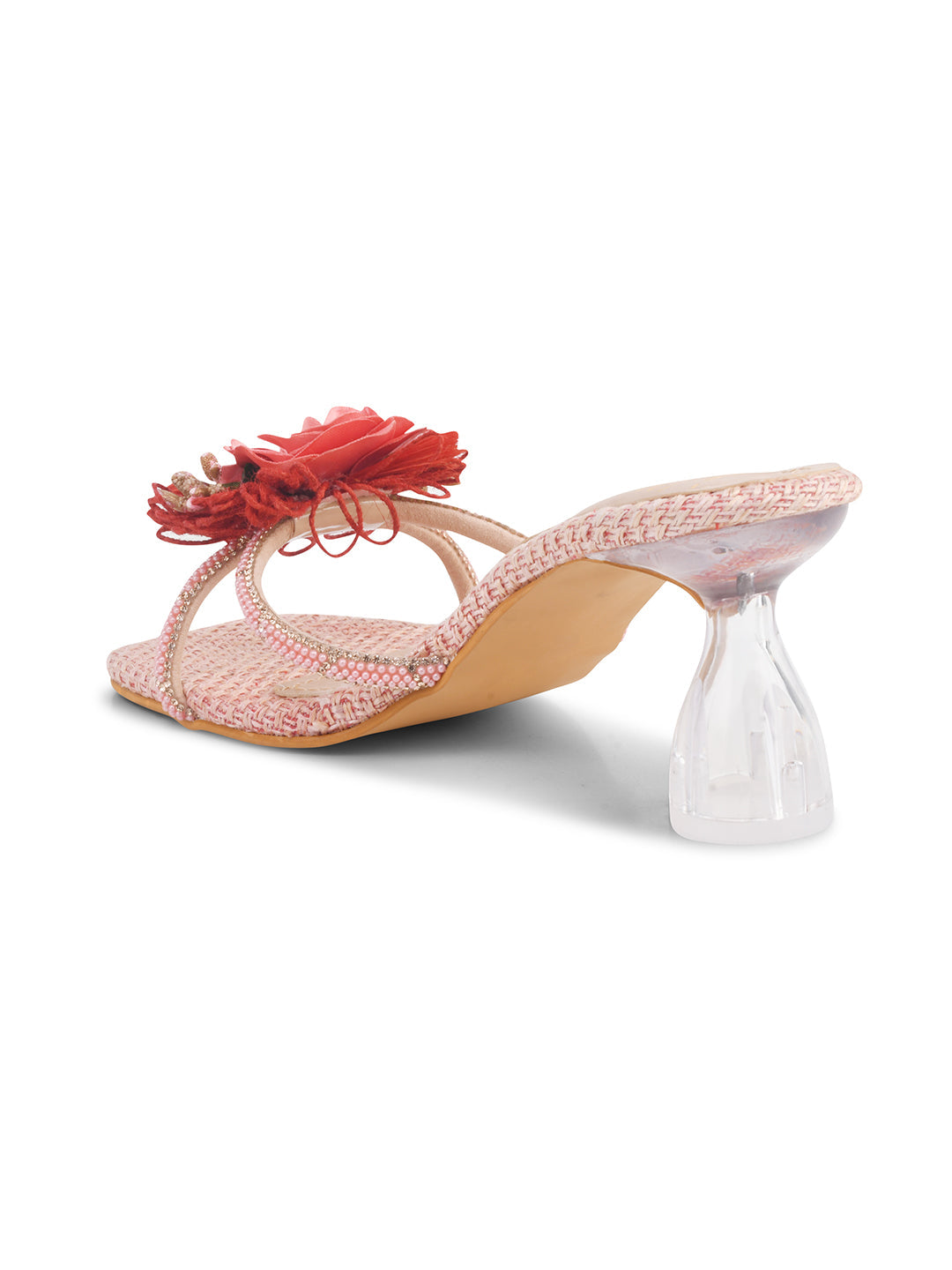 Jm Looks floral embellished square toe heels with a unique clear heel
Peach