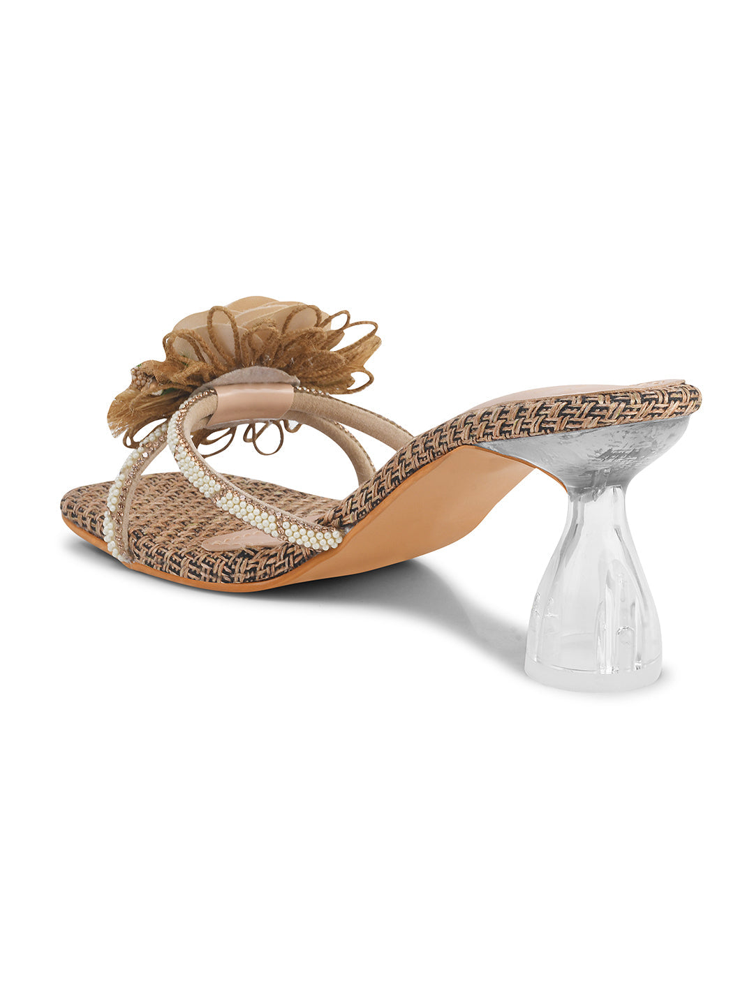 Jm Looks floral embellished square toe heels with a unique clear heel
Gold