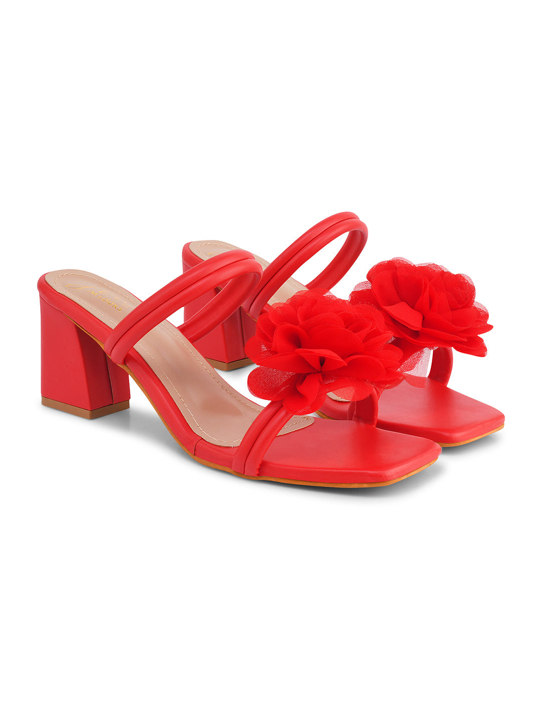 Jm Looks Floral Embellished Block Heels Red