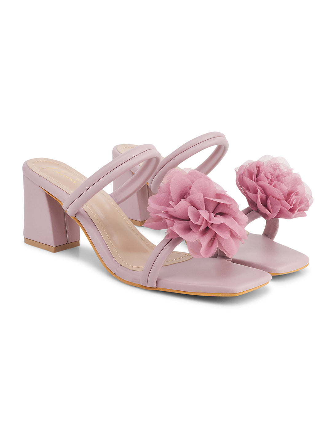 Jm Looks block heels featuring a large floral embellishment on the strap
Wood Rose