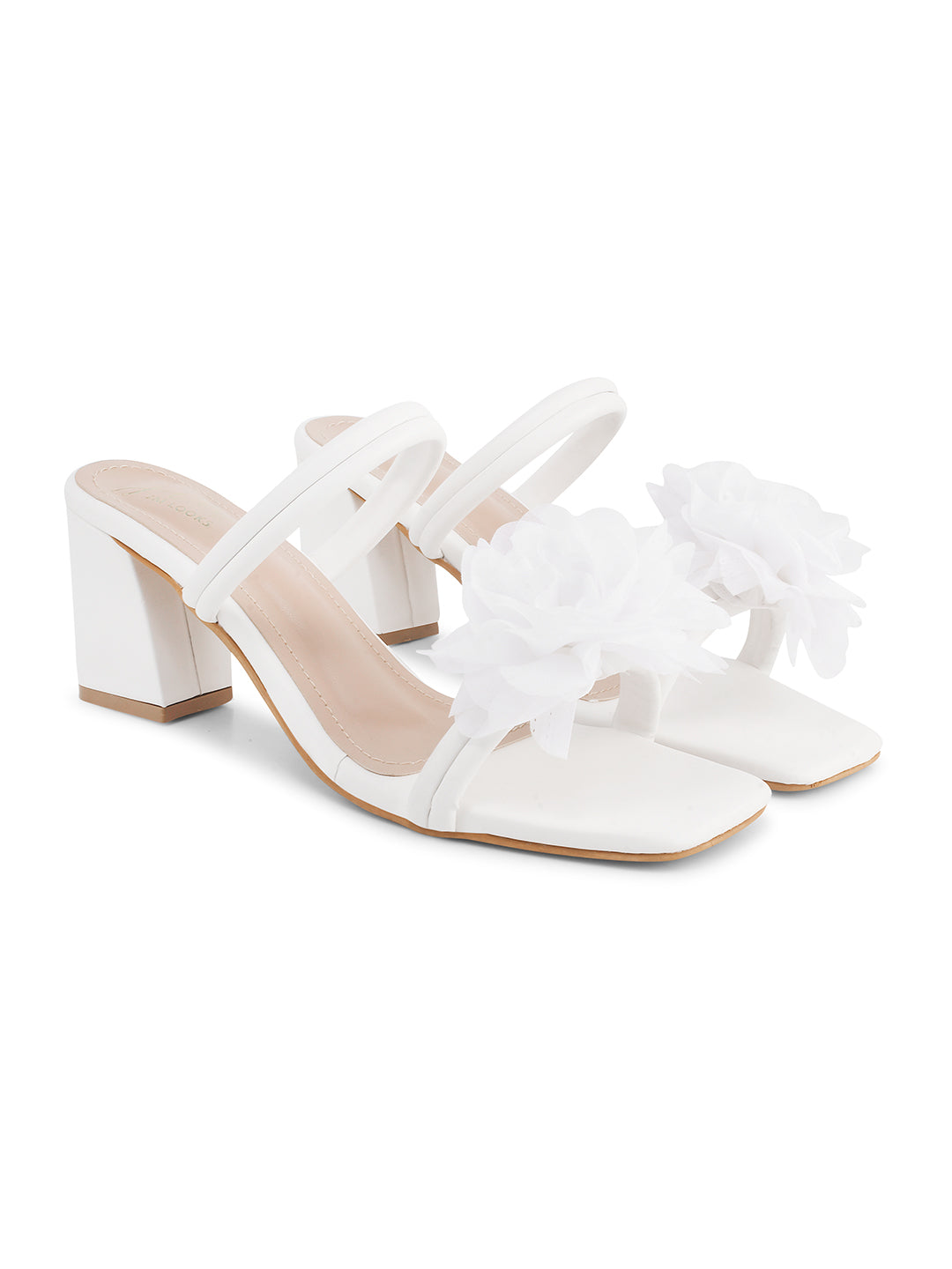 Jm Looks Floral Embellished Block Heels White