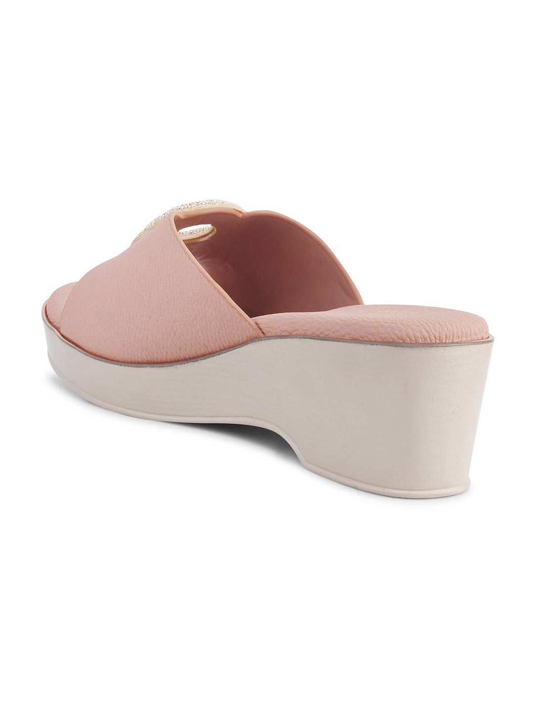 Wedge sandals for women and girls by Jm Looks with shimmer buckle detail Peach