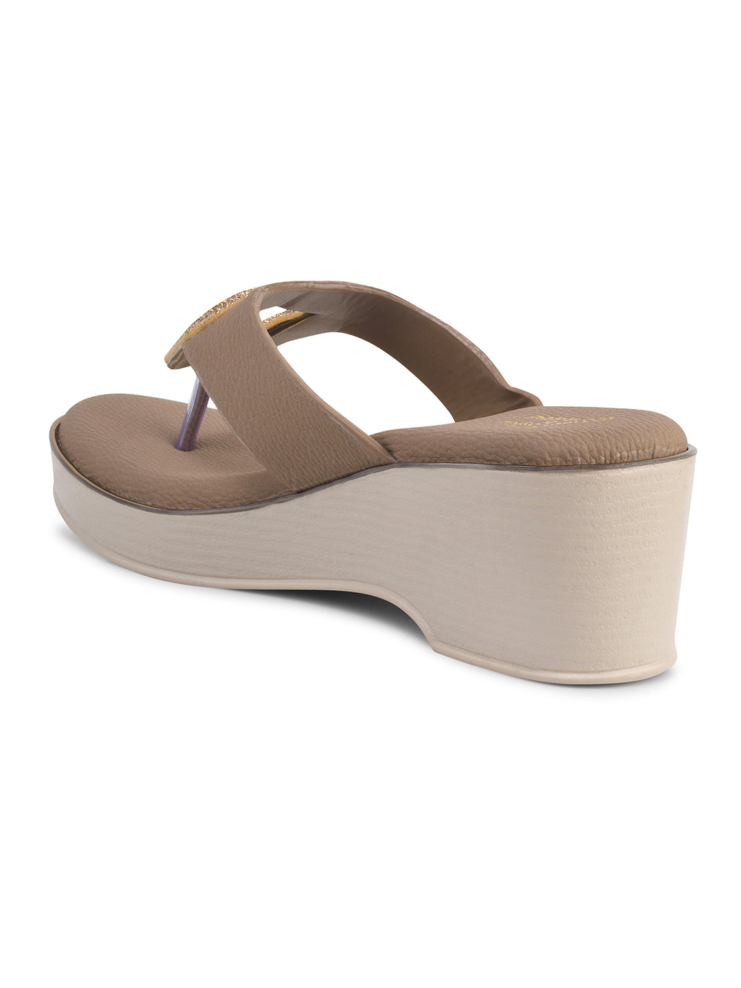 Wedge slip-on sandals with metallic buckle detail by Jm Looks for women and girls Copper