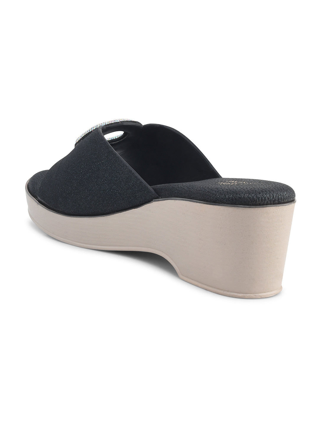 Wedge sandals for women and girls by Jm Looks with shimmer buckle detail Black