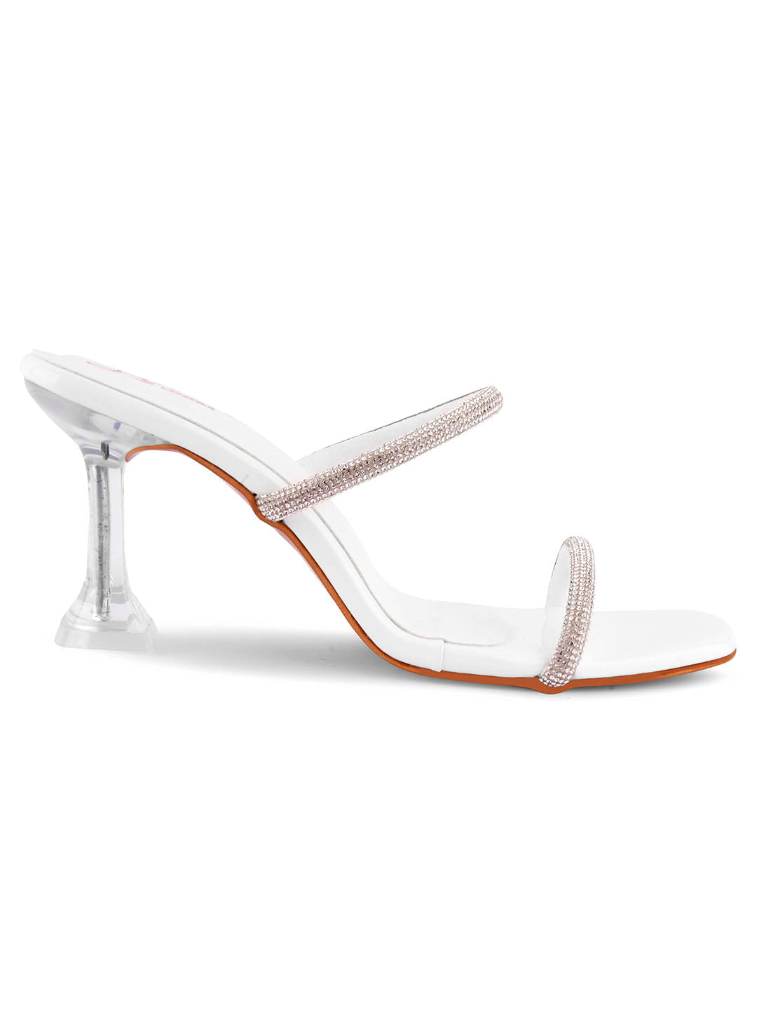 Embellished Slip-On Kitten Heeled Sandals for Women & Girls White