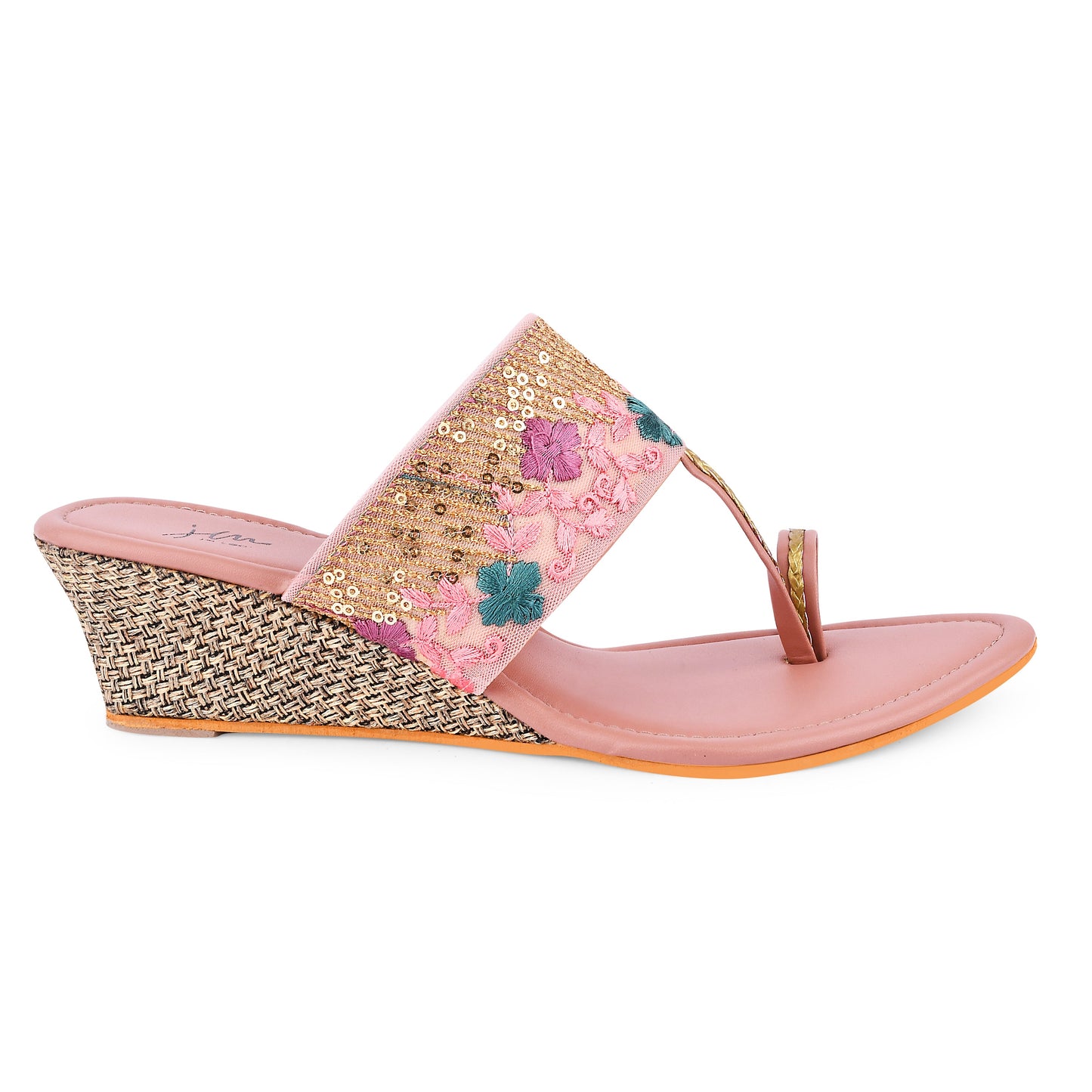 embroidered toe-ring flat sandals with floral and sequin details
Peach