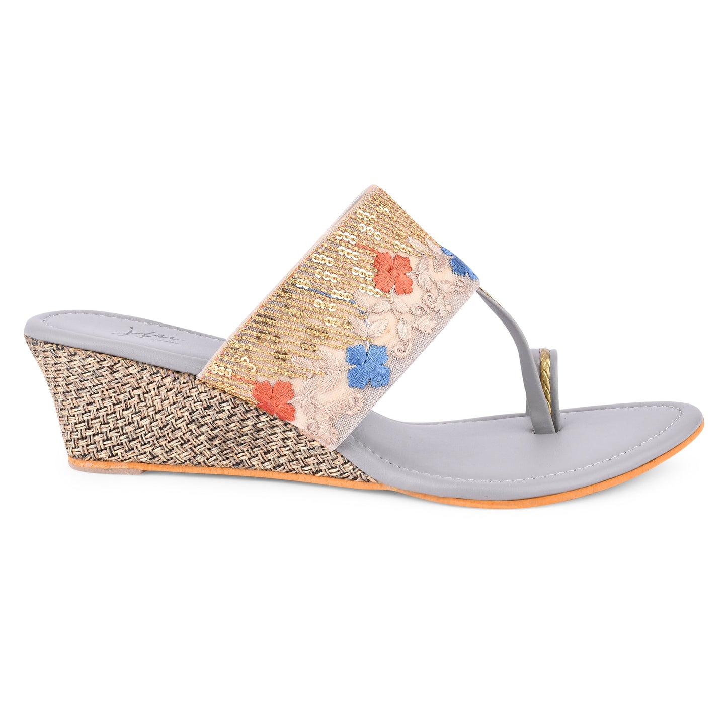 embroidered toe-ring flat sandals with floral and sequin details
Grey