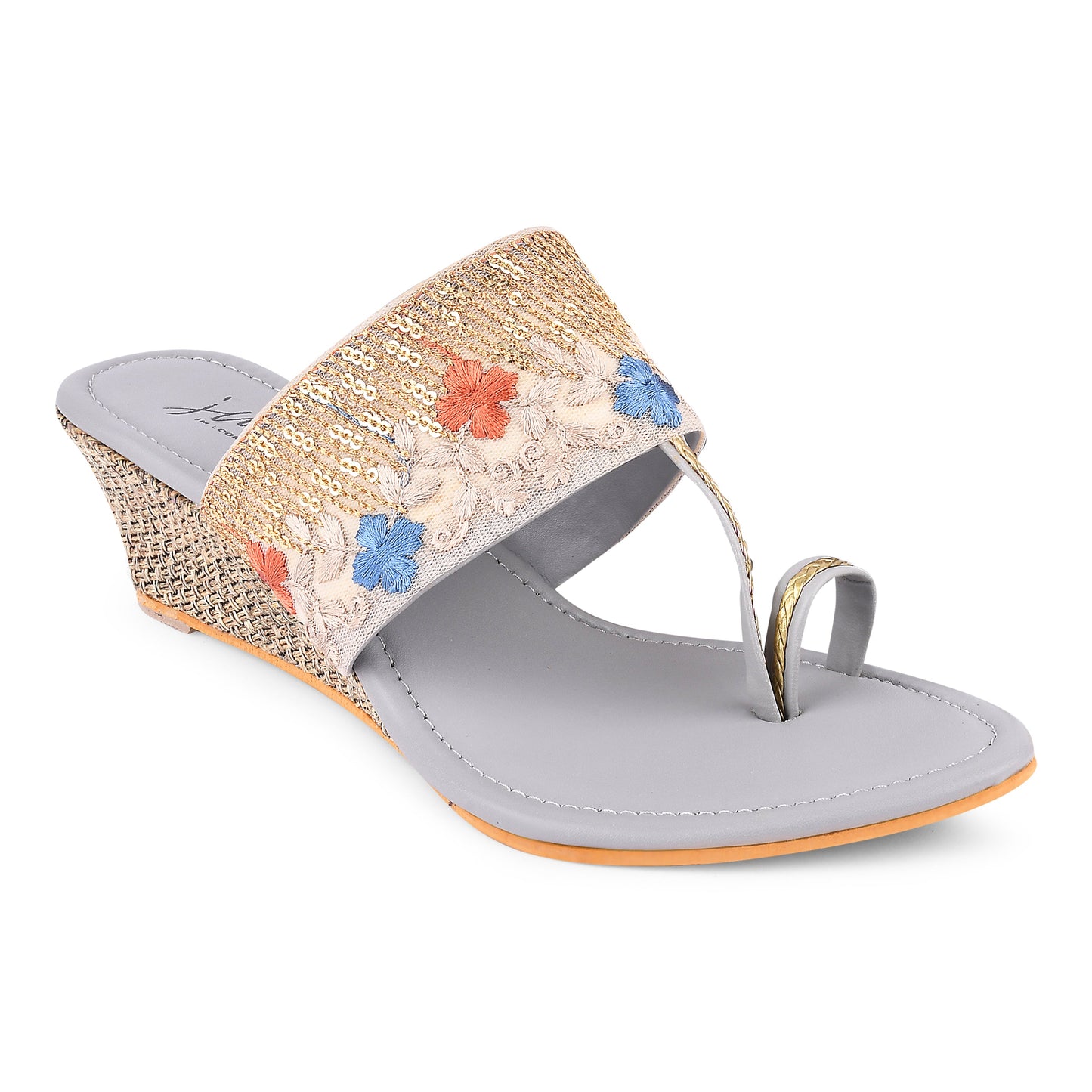 embroidered toe-ring flat sandals with floral and sequin details
Grey