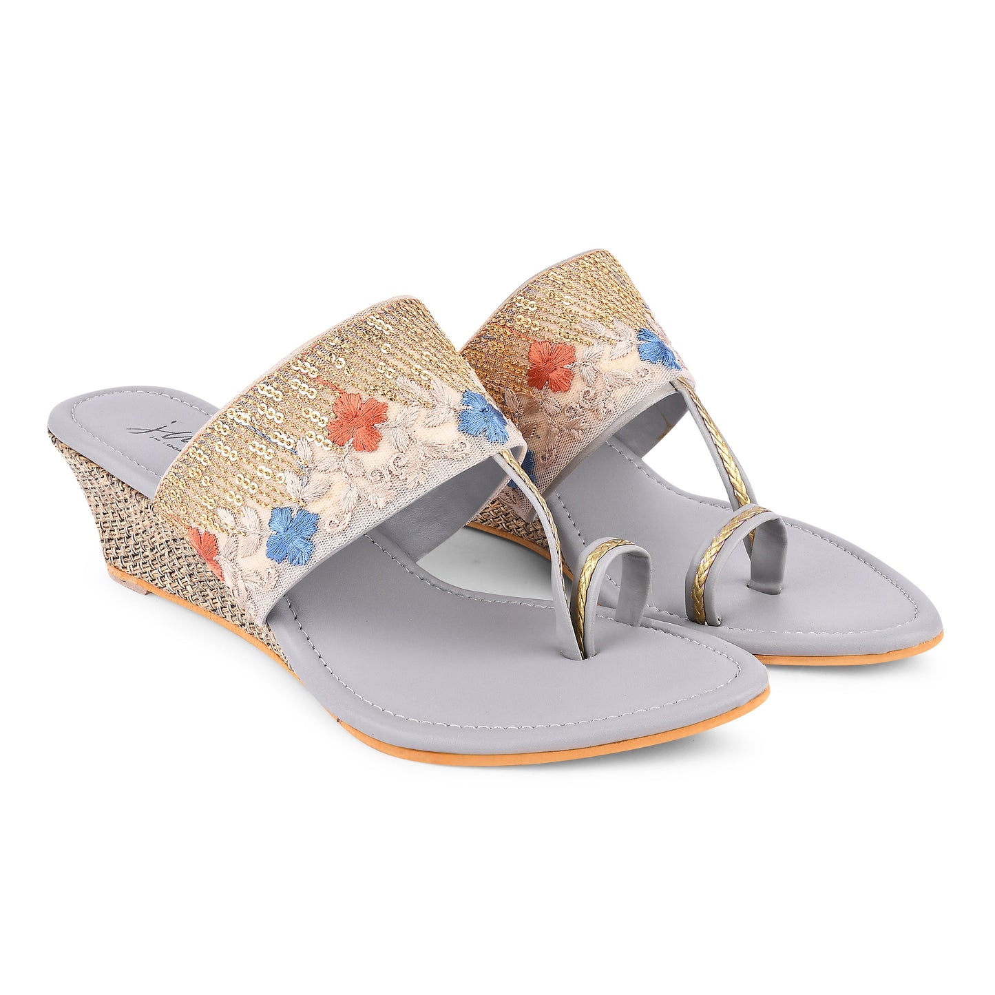embroidered toe-ring flat sandals with floral and sequin details
Grey