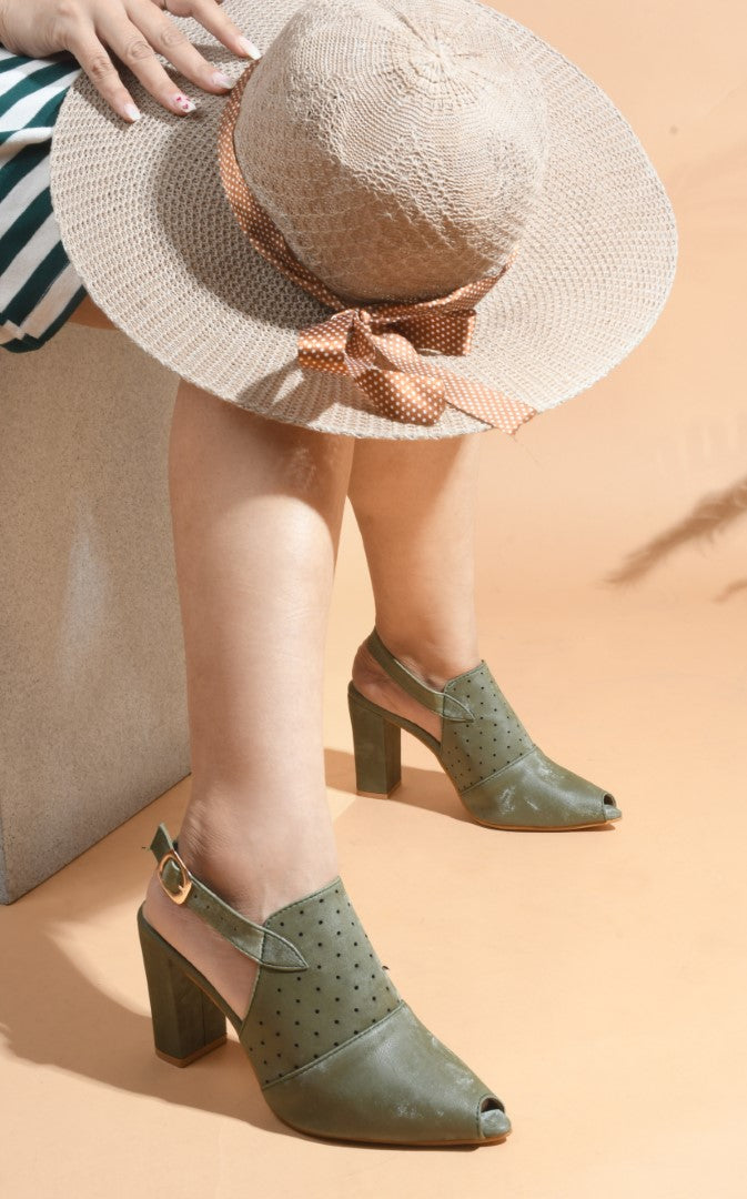 Synthetic Slingback Block Heels Online for Women at JM LOOKS Green