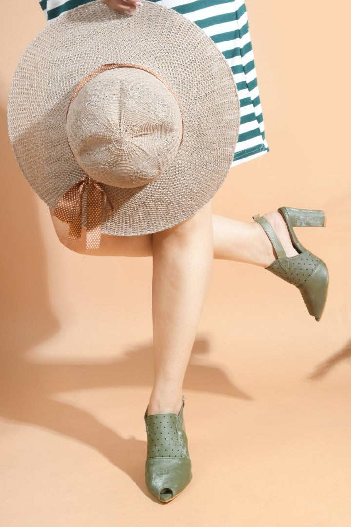 Synthetic Slingback Block Heels Online for Women at JM LOOKS Green