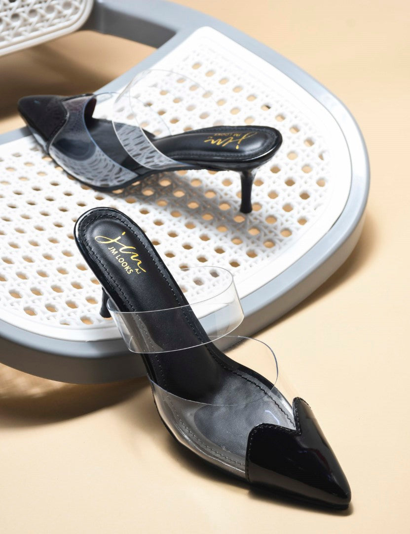 Jm Looks heart-toe transparent mule heels
Black