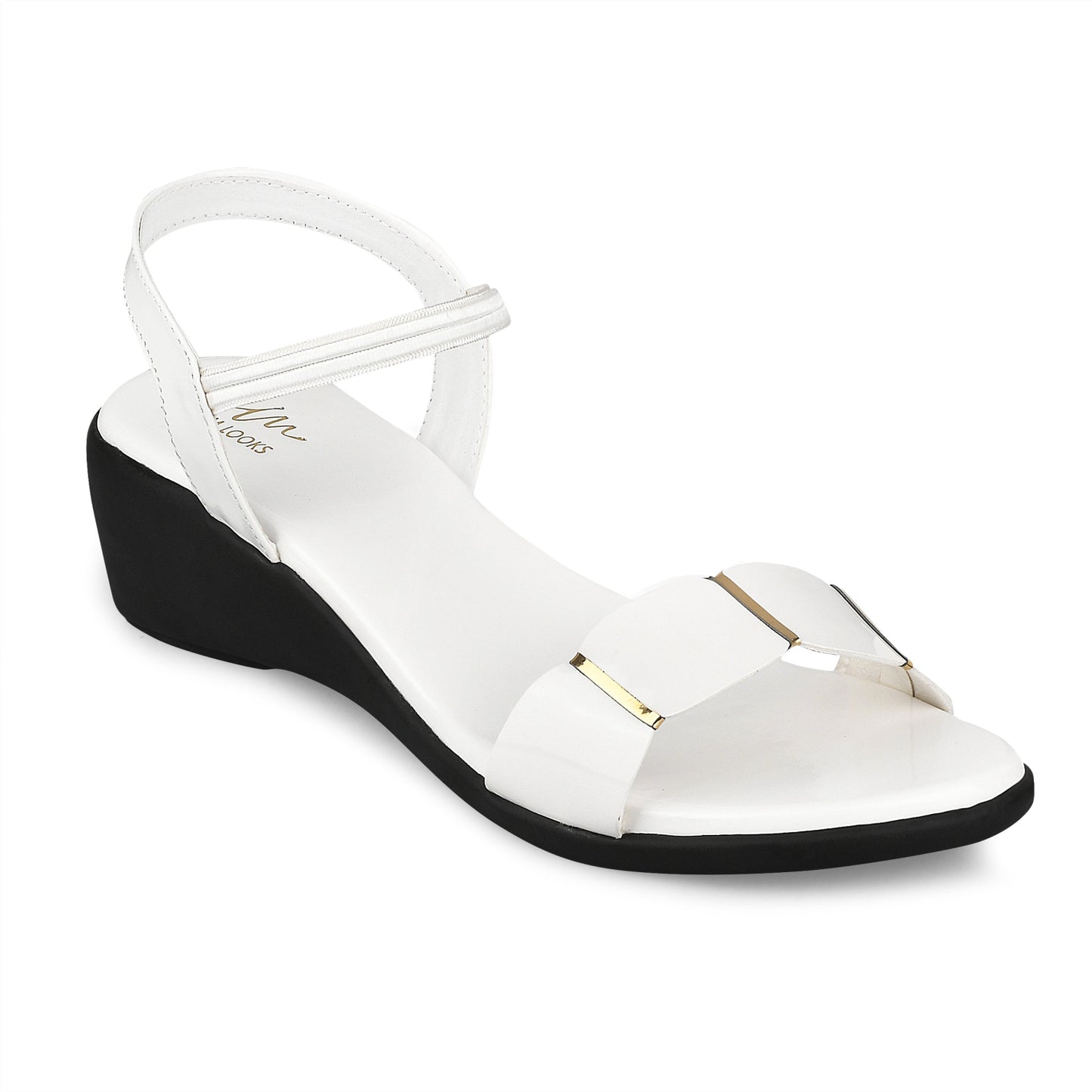 wedge heel sandals for women pen-Toe Slip-On Wedges with Ankle Strap White
