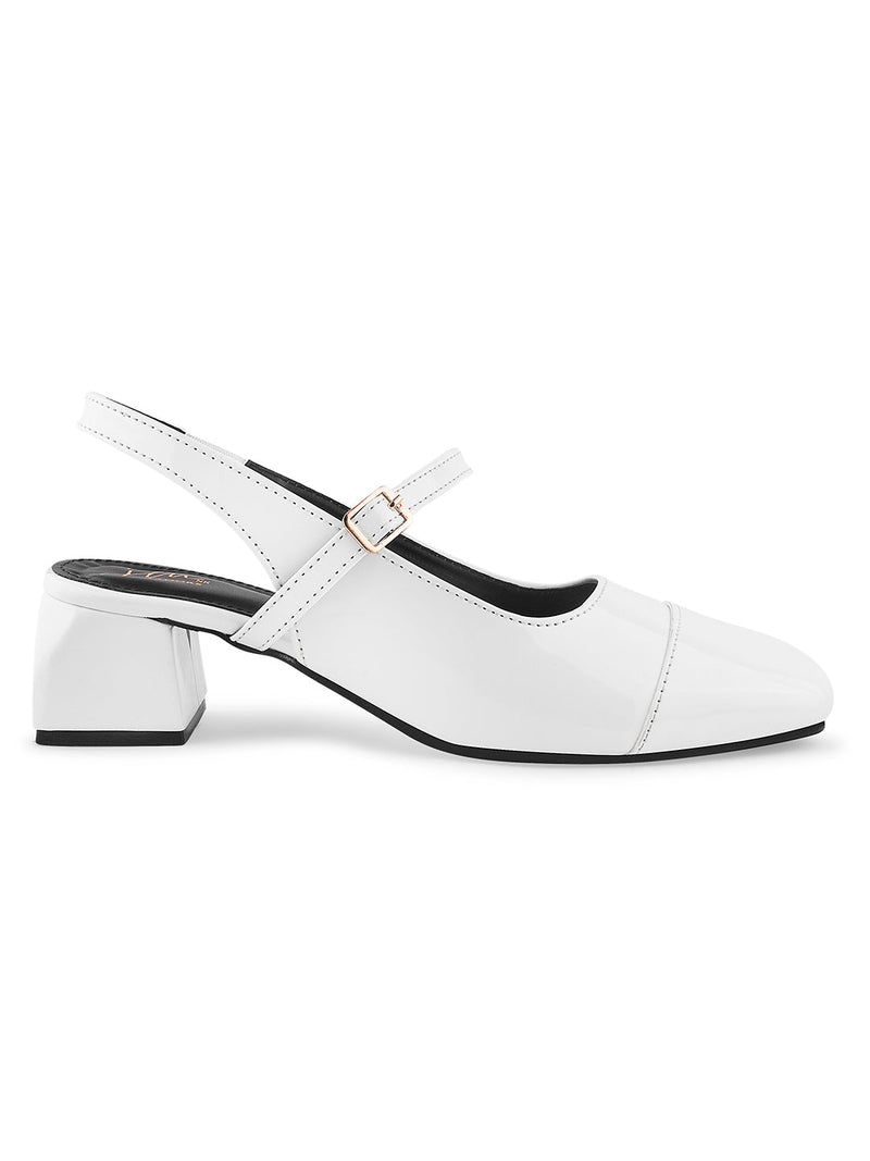 Slingback Glossy Block Heels With Buckle - 18