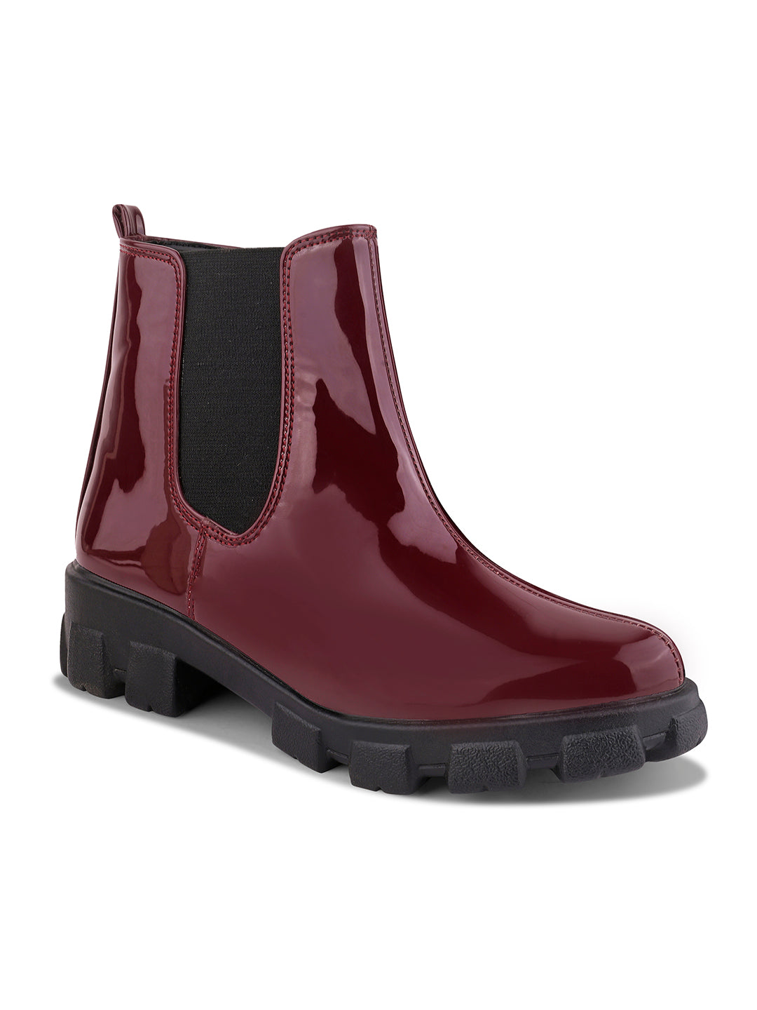 Glossy Finish Lug Sole Chelsea Boots for Women