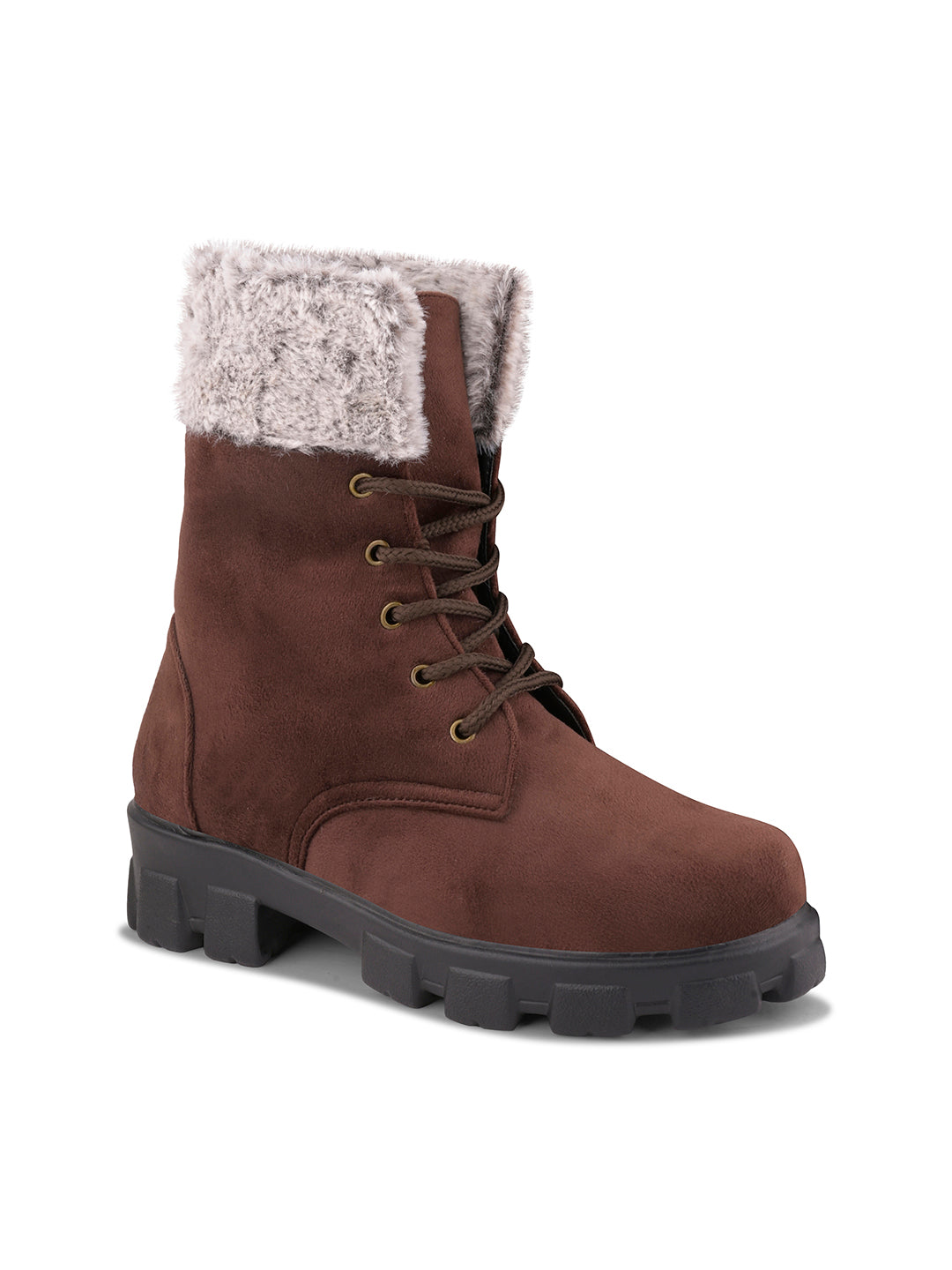 Women Furry Collar Lace-Up Winter Boots