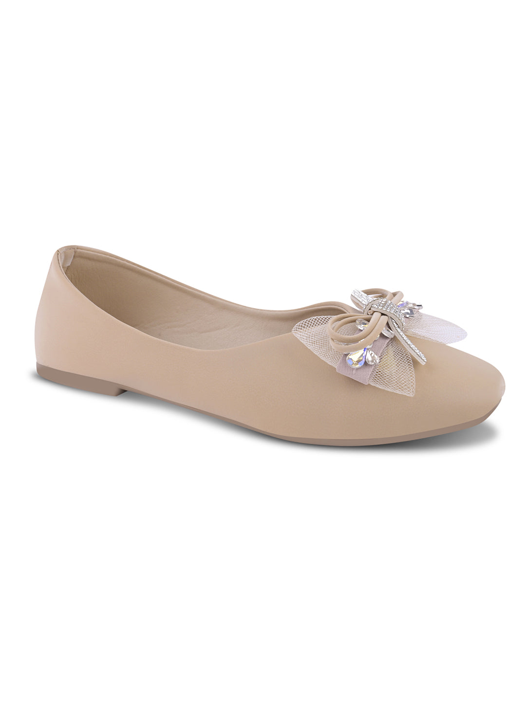 JM LOOKS Pointed Toe Mesh Bow Flat Sandals with Crystal Trim Accent
