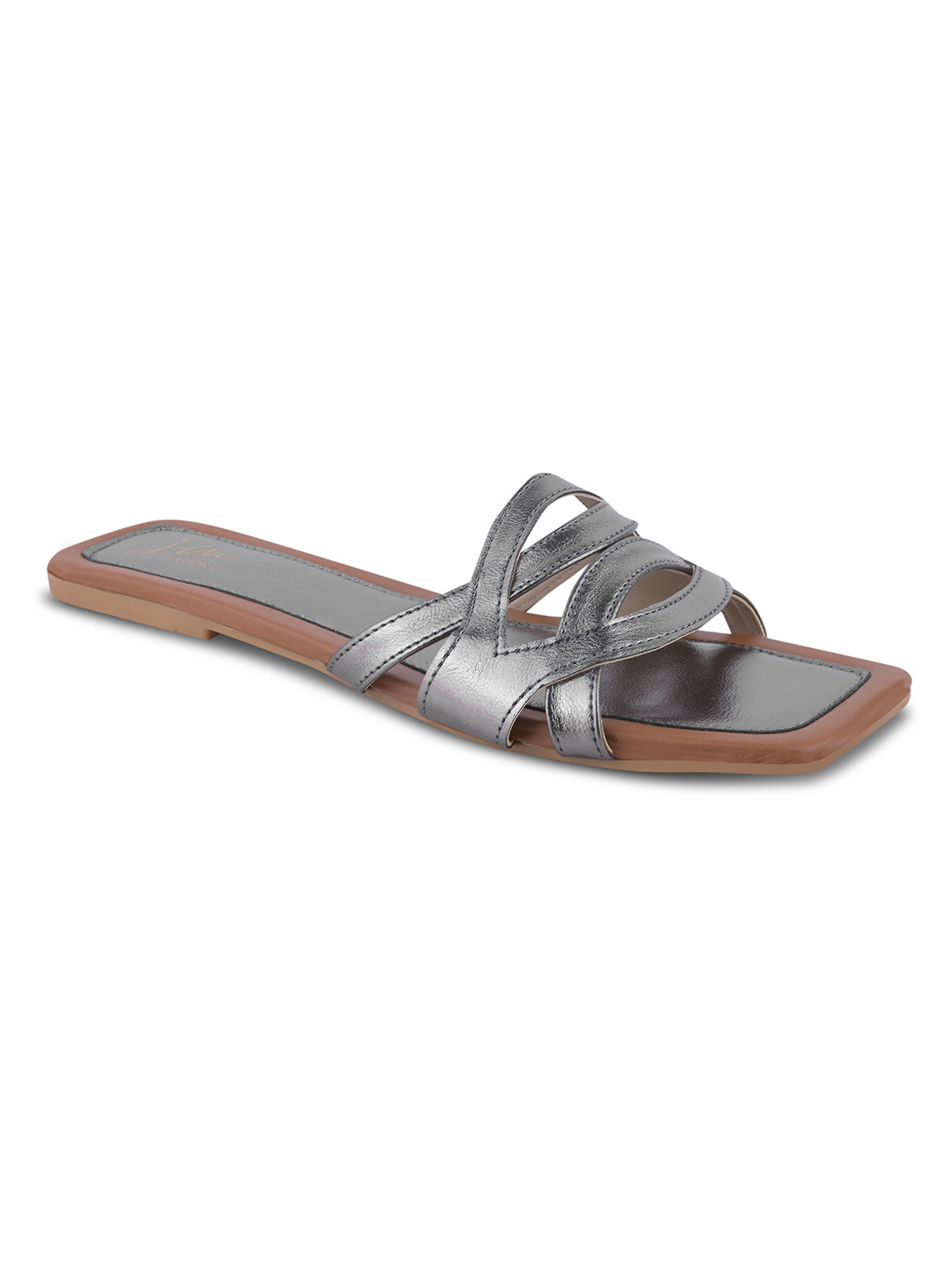 Women Multi-Strap Square Toe Flat Slide Sandals