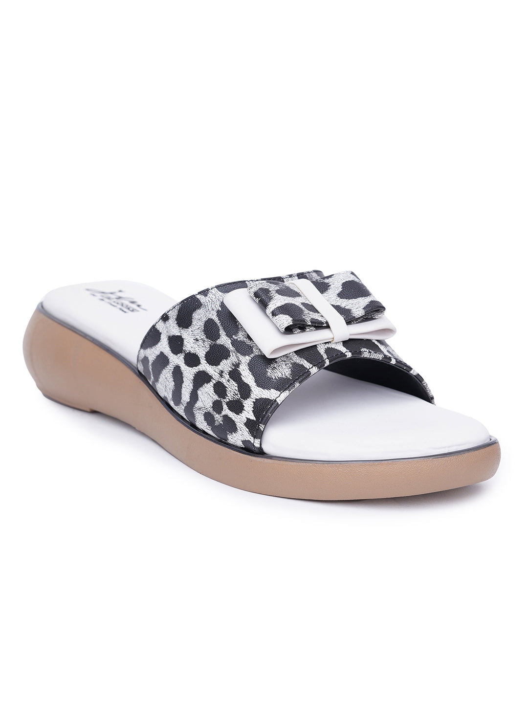 JM LOOKS Leopard Print Slide Sandals with Buckle Accent