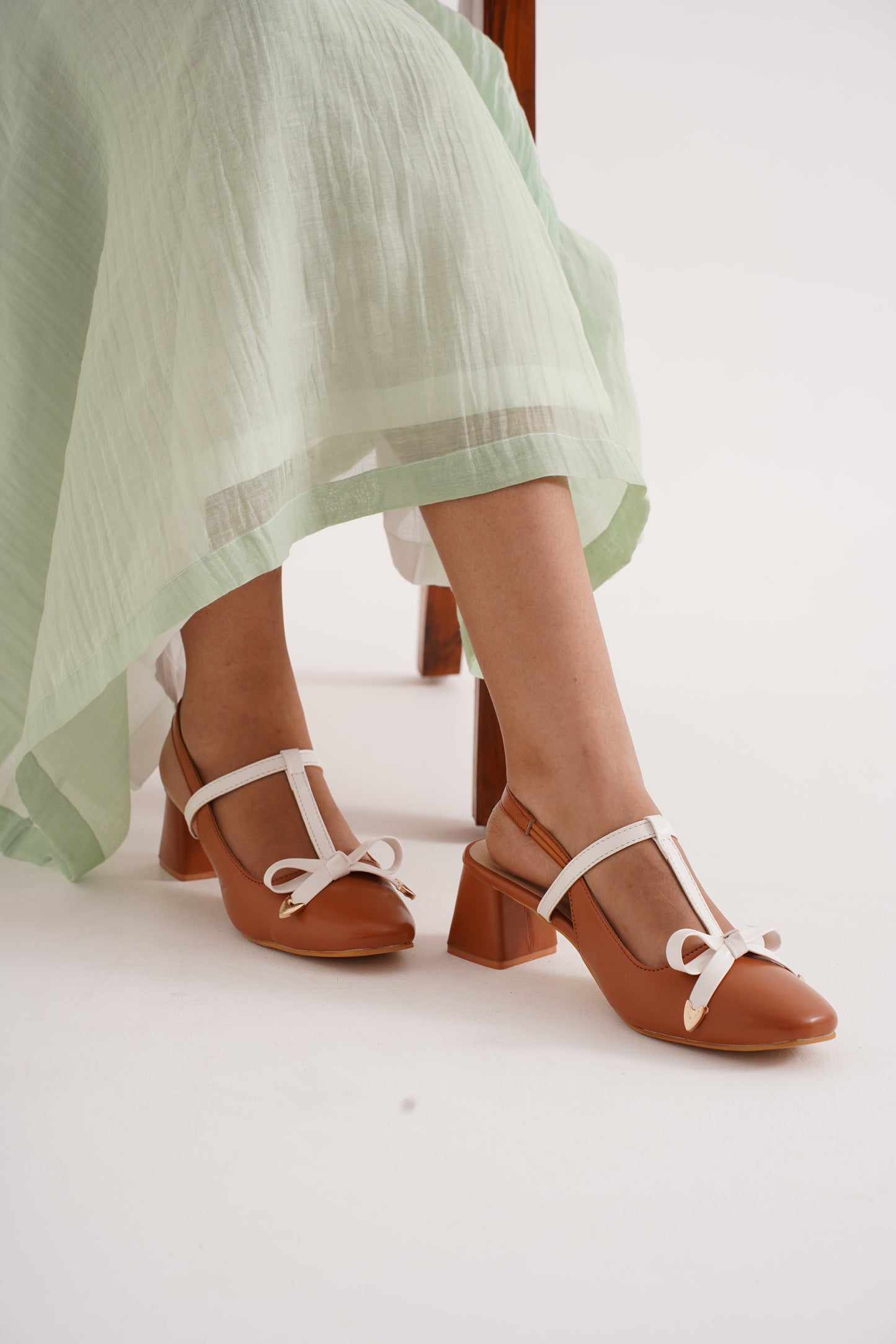 Bow Detail Slingback Heels | Block Heel Pumps | JM Looks Tan