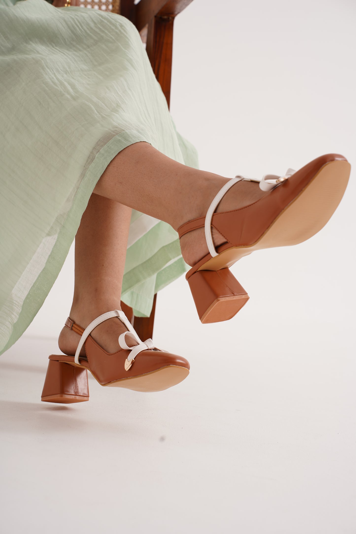 Bow Detail Slingback Heels | Block Heel Pumps | JM Looks Tan
