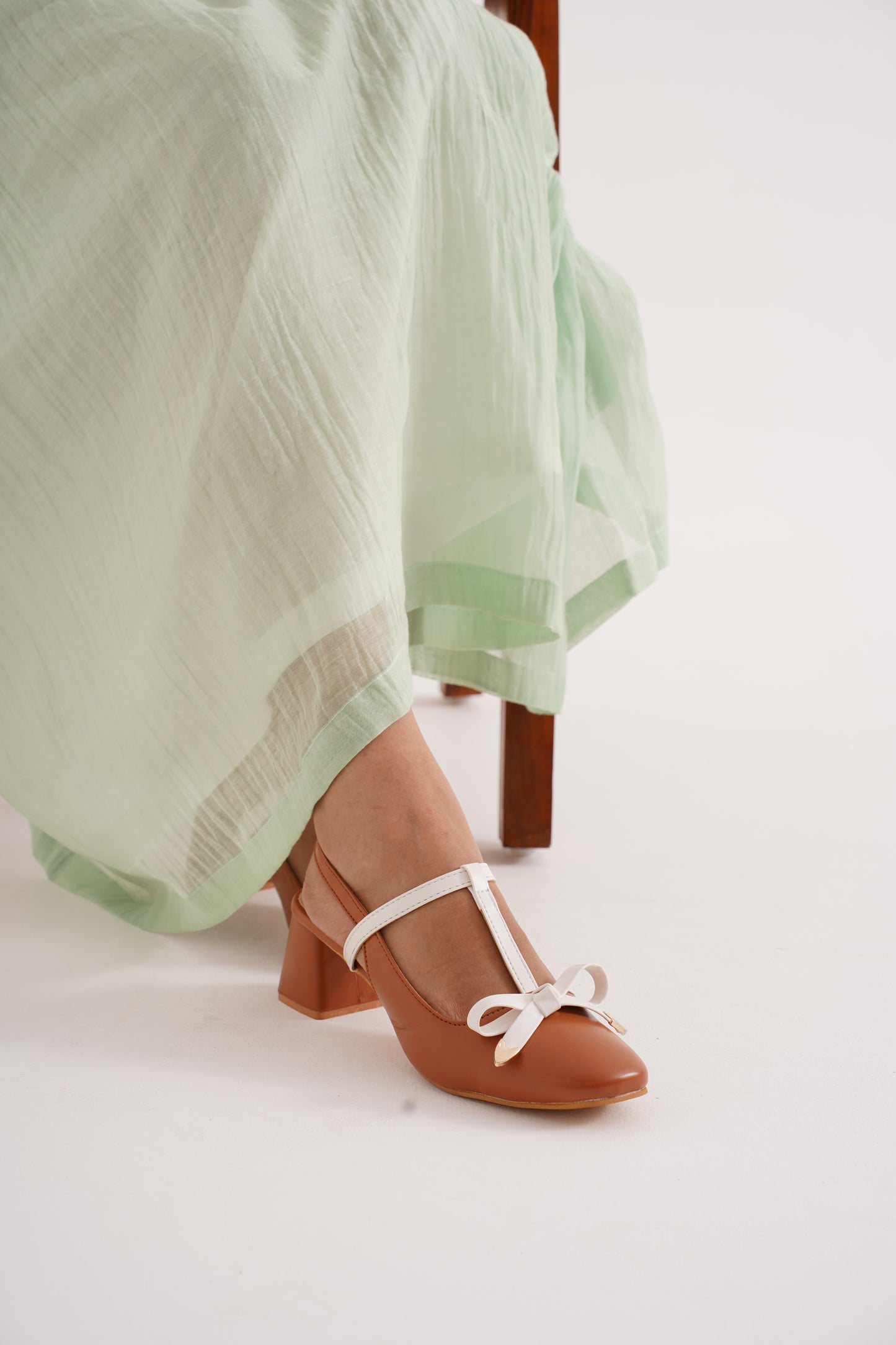 Bow Detail Slingback Heels | Block Heel Pumps | JM Looks Tan