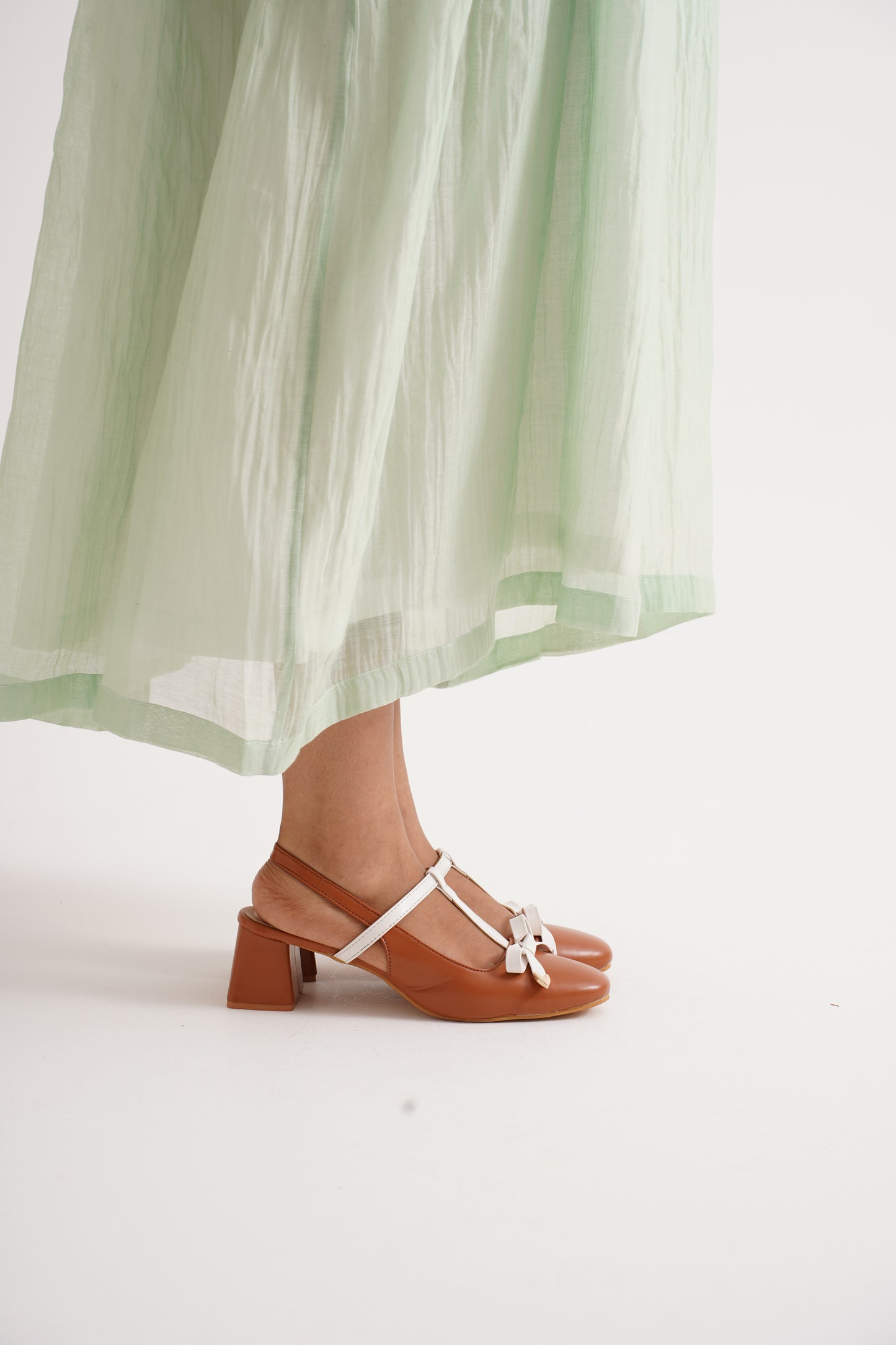 Bow Detail Slingback Heels | Block Heel Pumps | JM Looks Tan