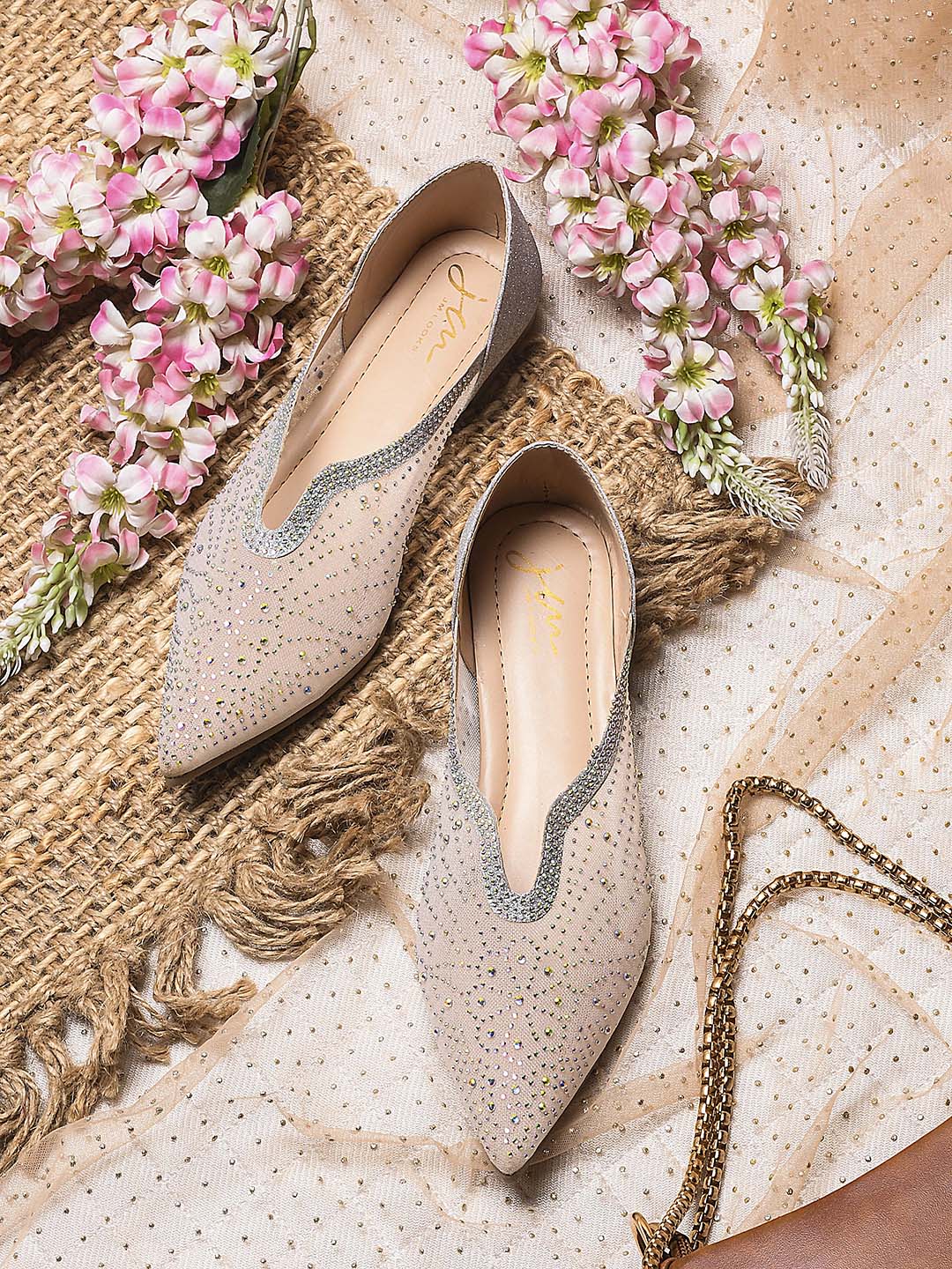 Jm Looks Women's Embellished Pointed Toe Flats Dazzling