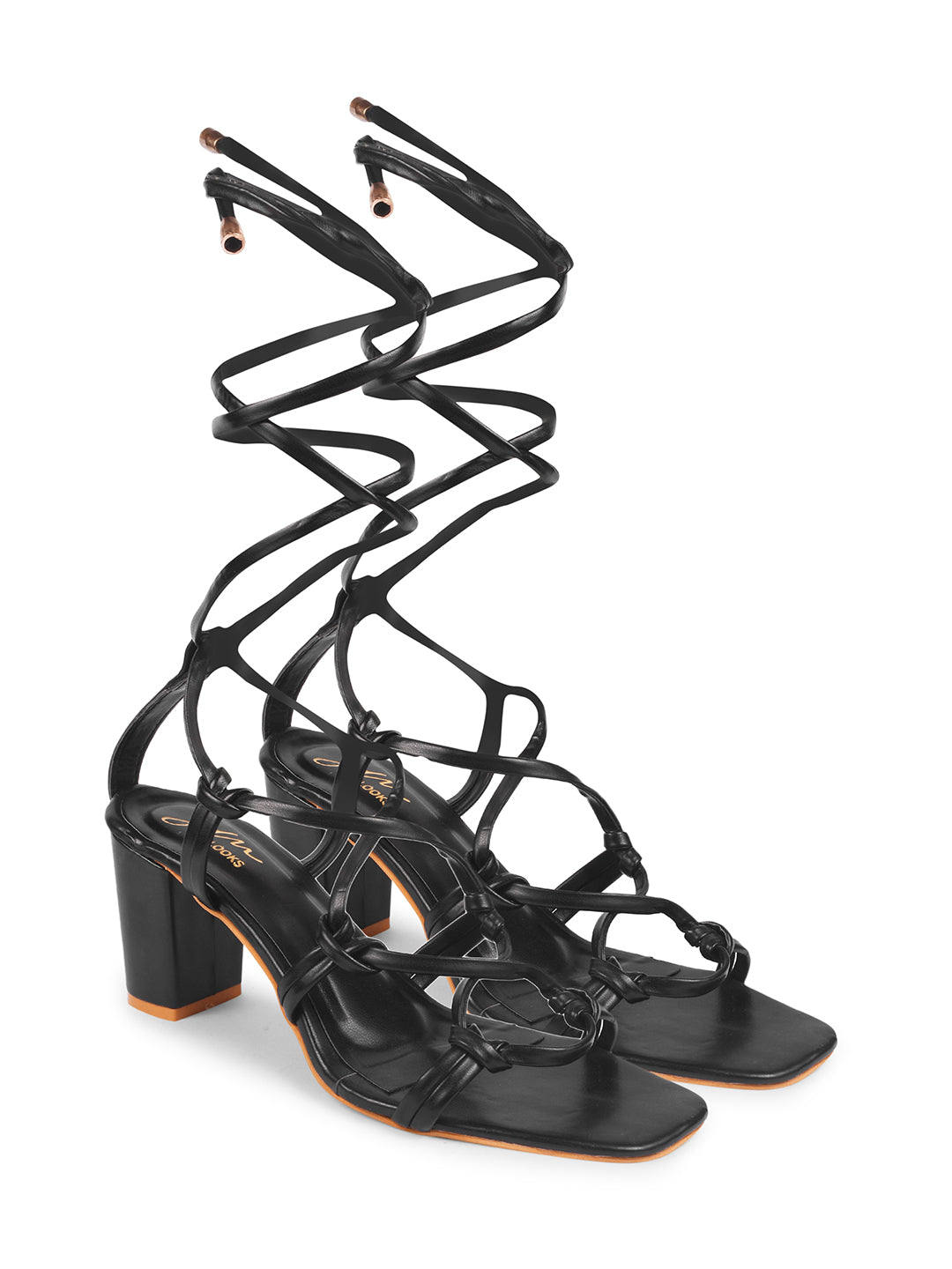 Jm Looks women's lace-up gladiator heels with multiple straps and a block heel
Black