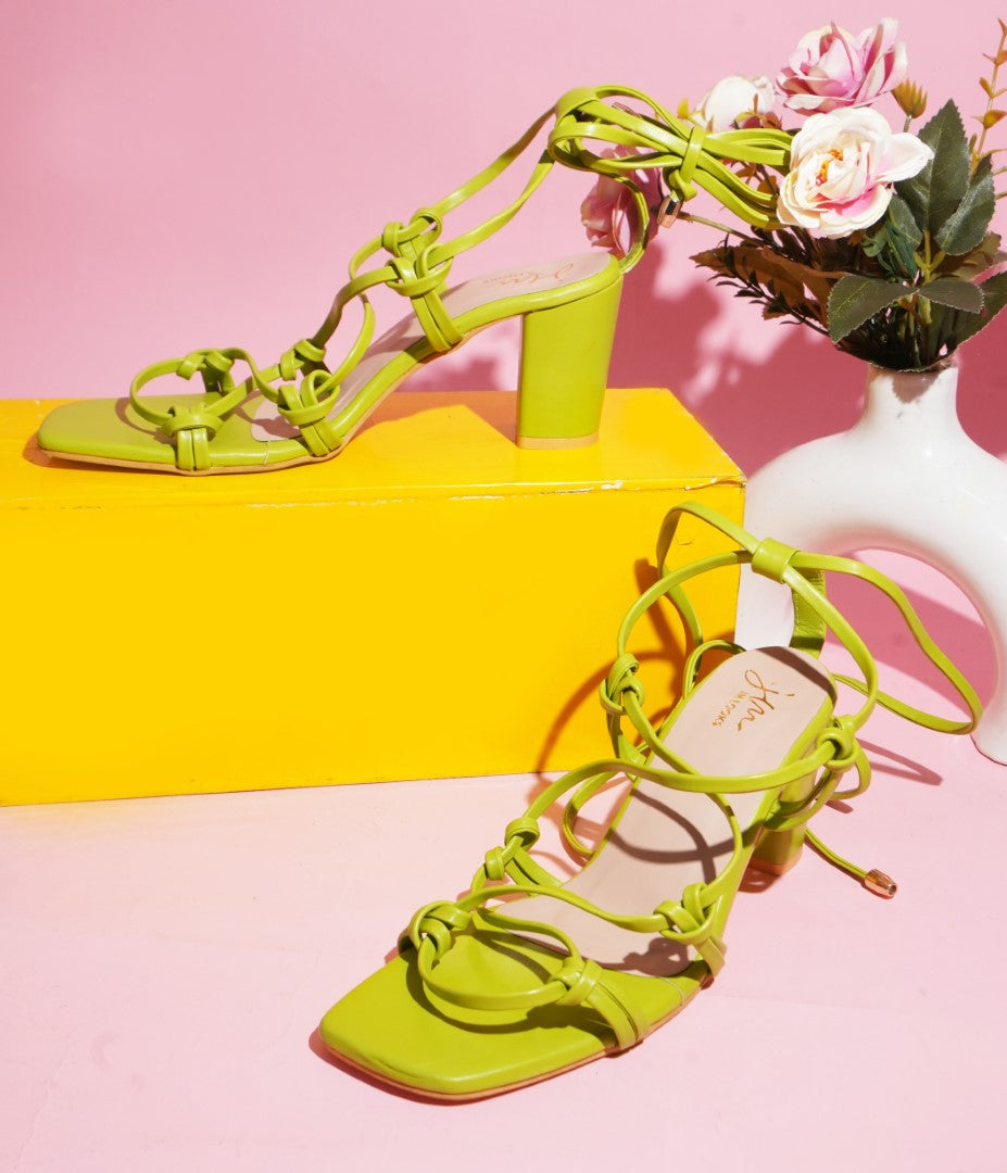 Jm Looks women's lace-up gladiator heels with multiple straps and a block heel
Green
