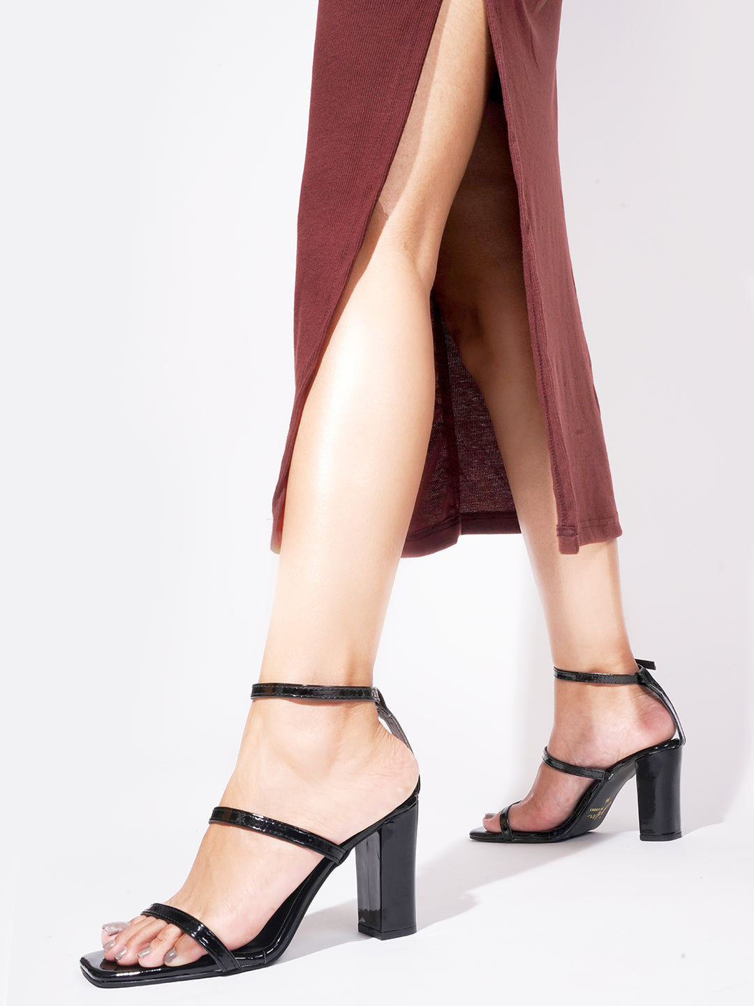 Triple the Chic: Three-Strap Block Slingback Heel Sandals for Women and Girls Black