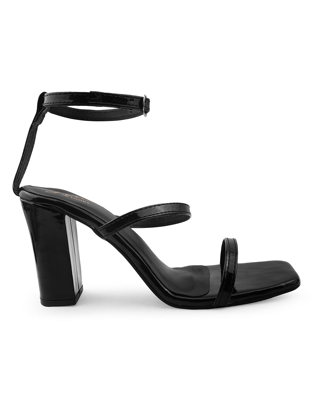 Triple the Chic: Three-Strap Block Slingback Heel Sandals for Women and Girls Black