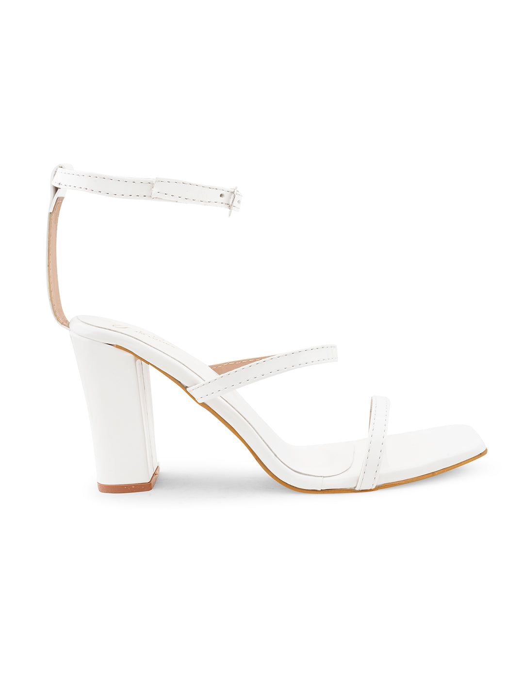 Triple the Chic: Three-Strap Block Slingback Heel Sandals for Women and Girls White