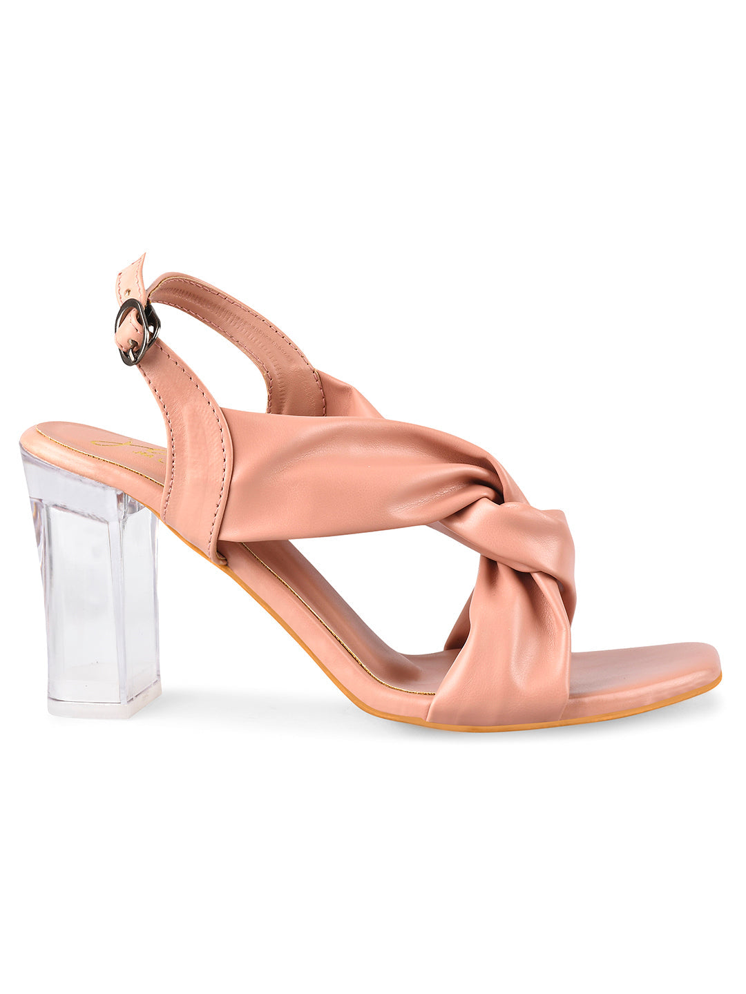 Jm Looks women's twisted strap clear heel sandals with an ankle strap
Peach