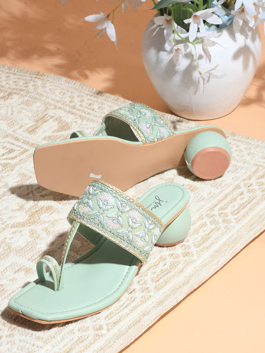 Jm Looks Women's Embellished Toe-Ring Heel Sandals Green