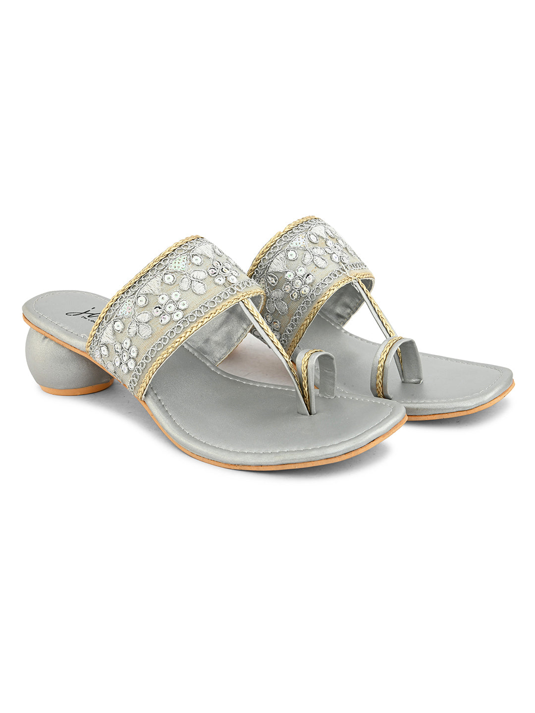 embellished toe-ring sandals with a low block heel
 Silver