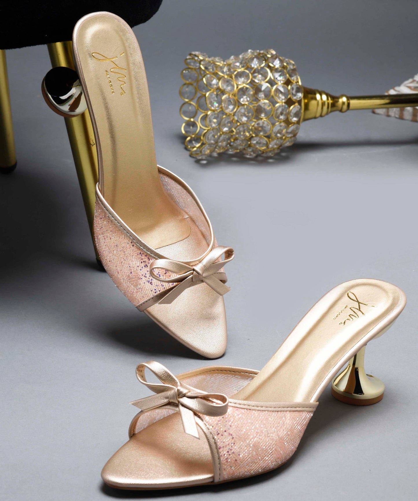JM Looks Women's Sultan Gold Block Heel Sandals | Glossy Ankle Strap Party Heels Golden