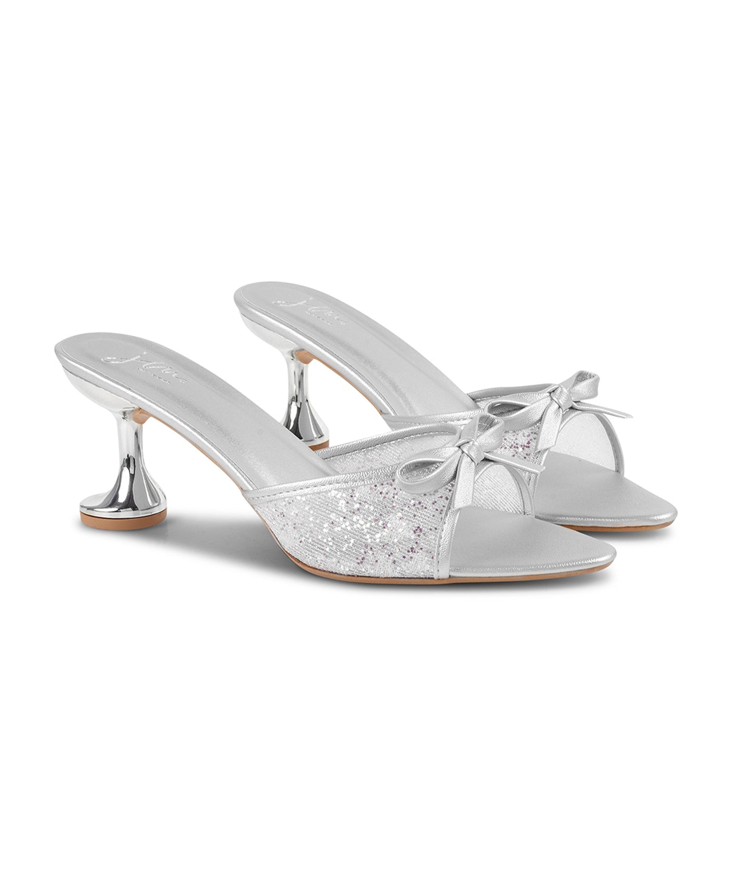 JM Looks Women's Sultan Gold Block Heel Sandals | Glossy Ankle Strap Party Heels Silver