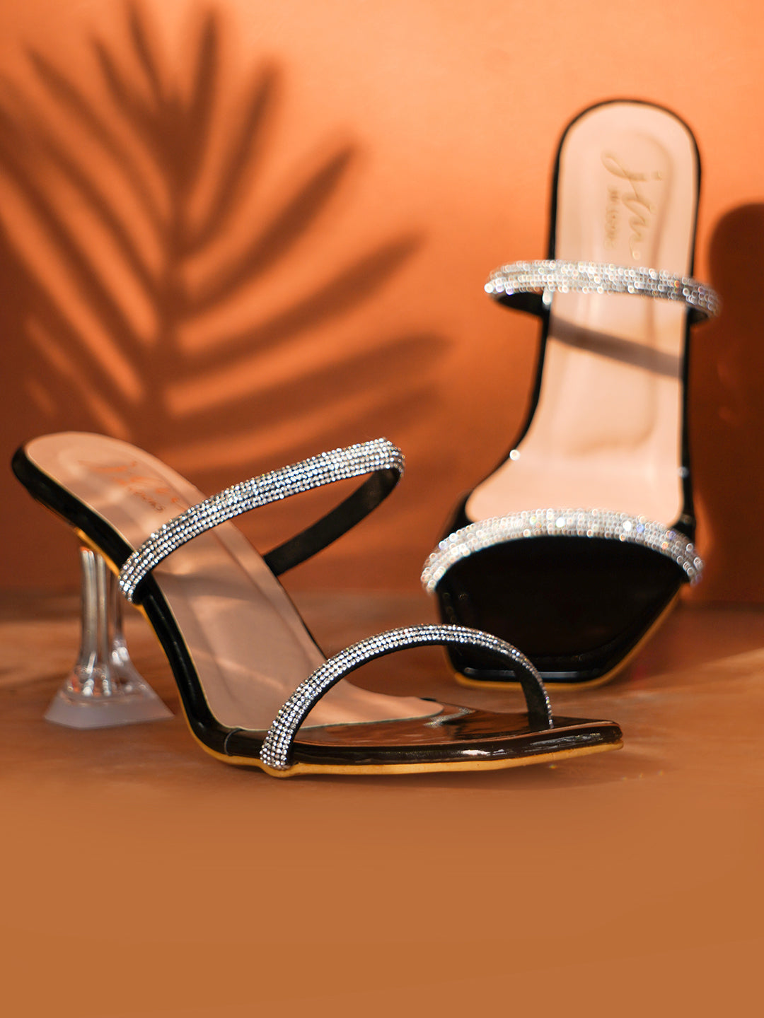Embellished Slip-On Kitten Heeled Sandals for Women & Girls Black
