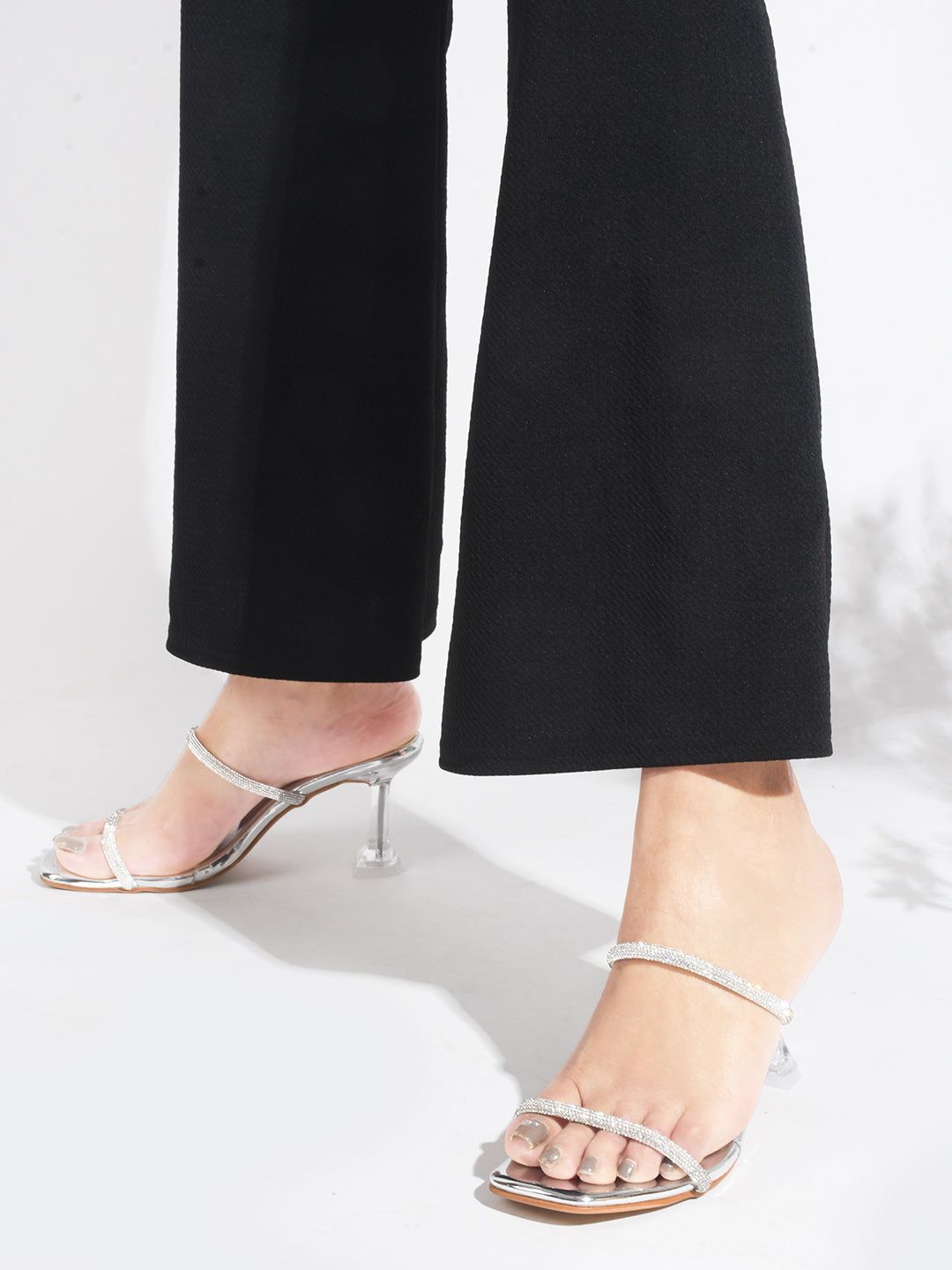 Embellished Slip-On Kitten Heeled Sandals for Women & Girls Silver