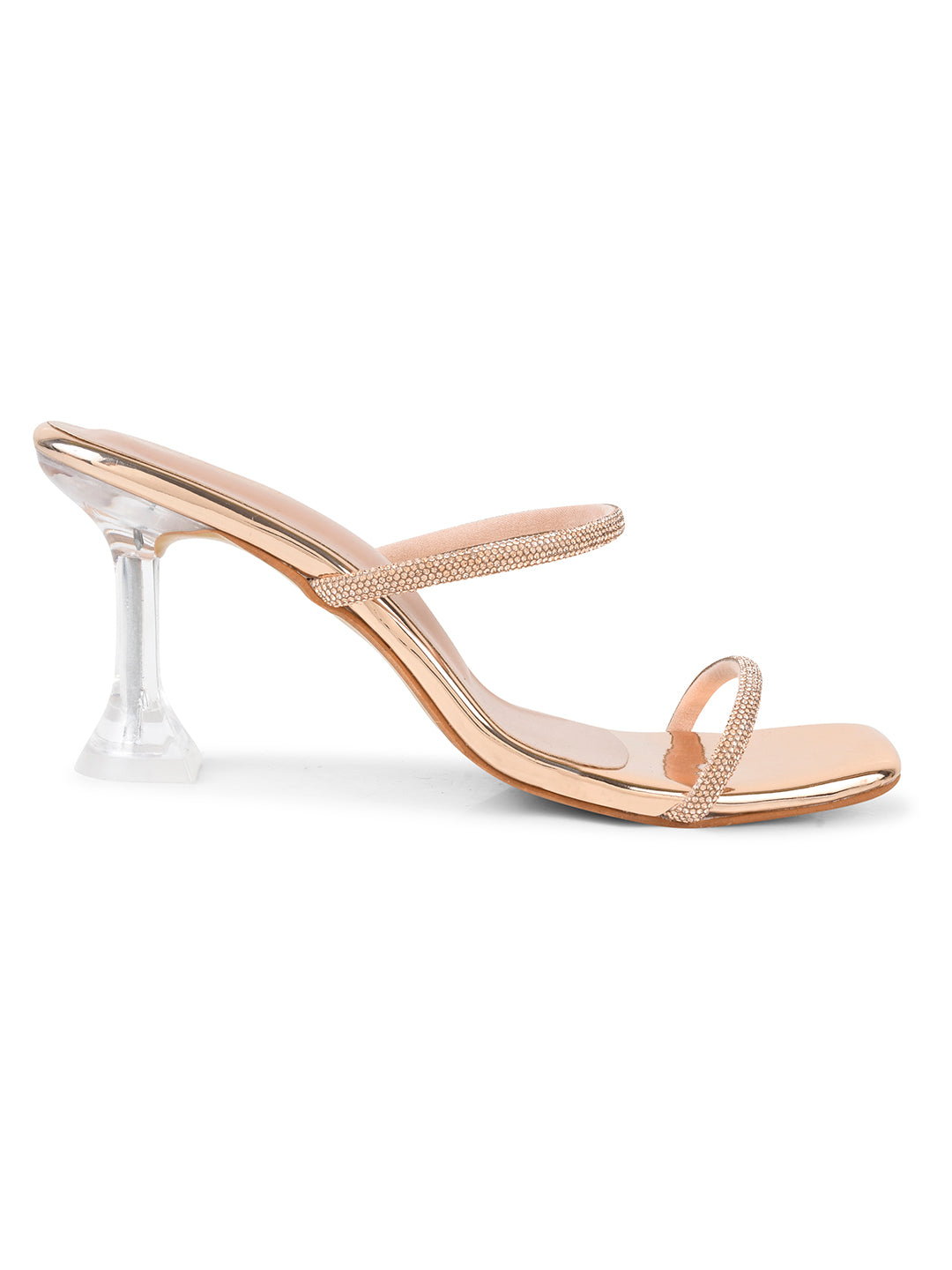 Embellished Slip-On Kitten Heeled Sandals for Women & Girls Golden