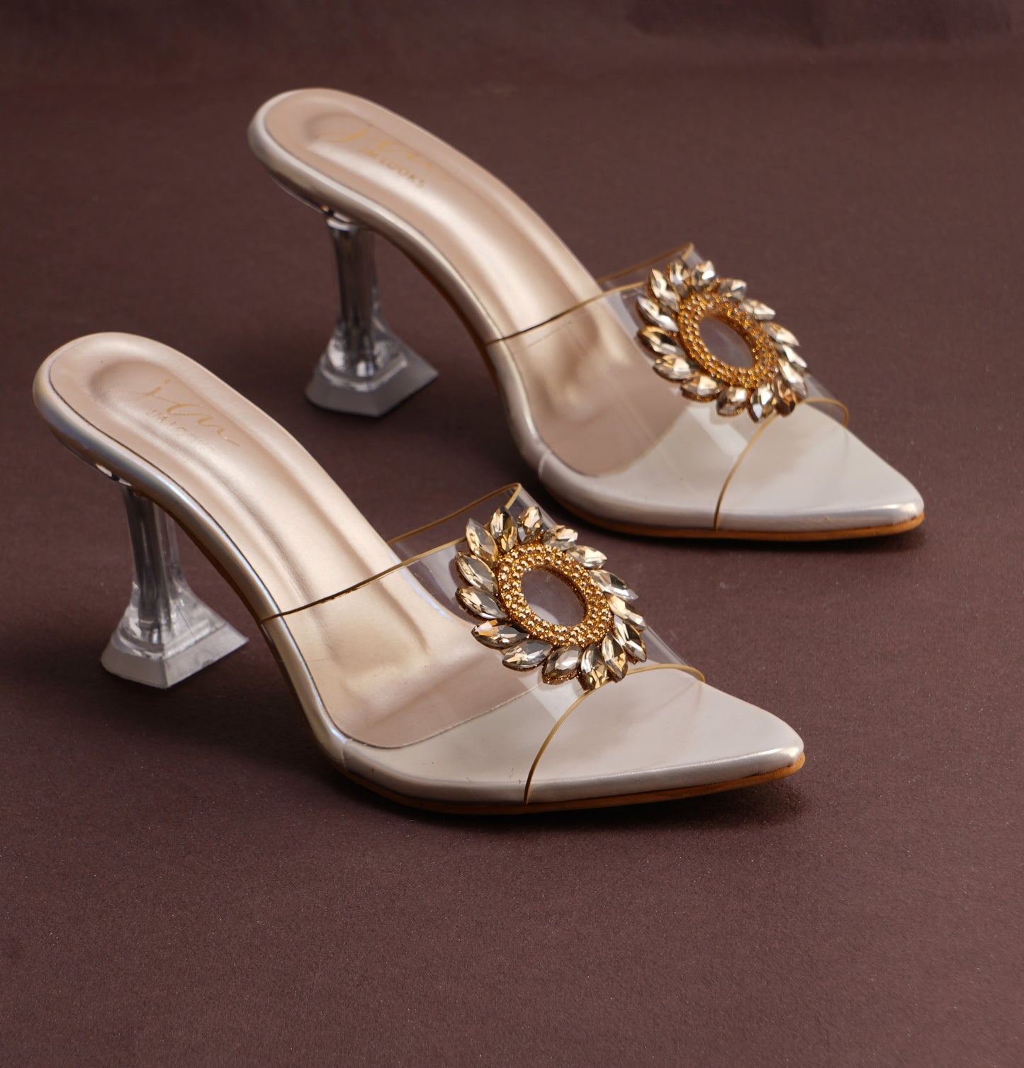 Buy Now Online Embellished Kitten Heeled Sandals for Women and Girls Gold