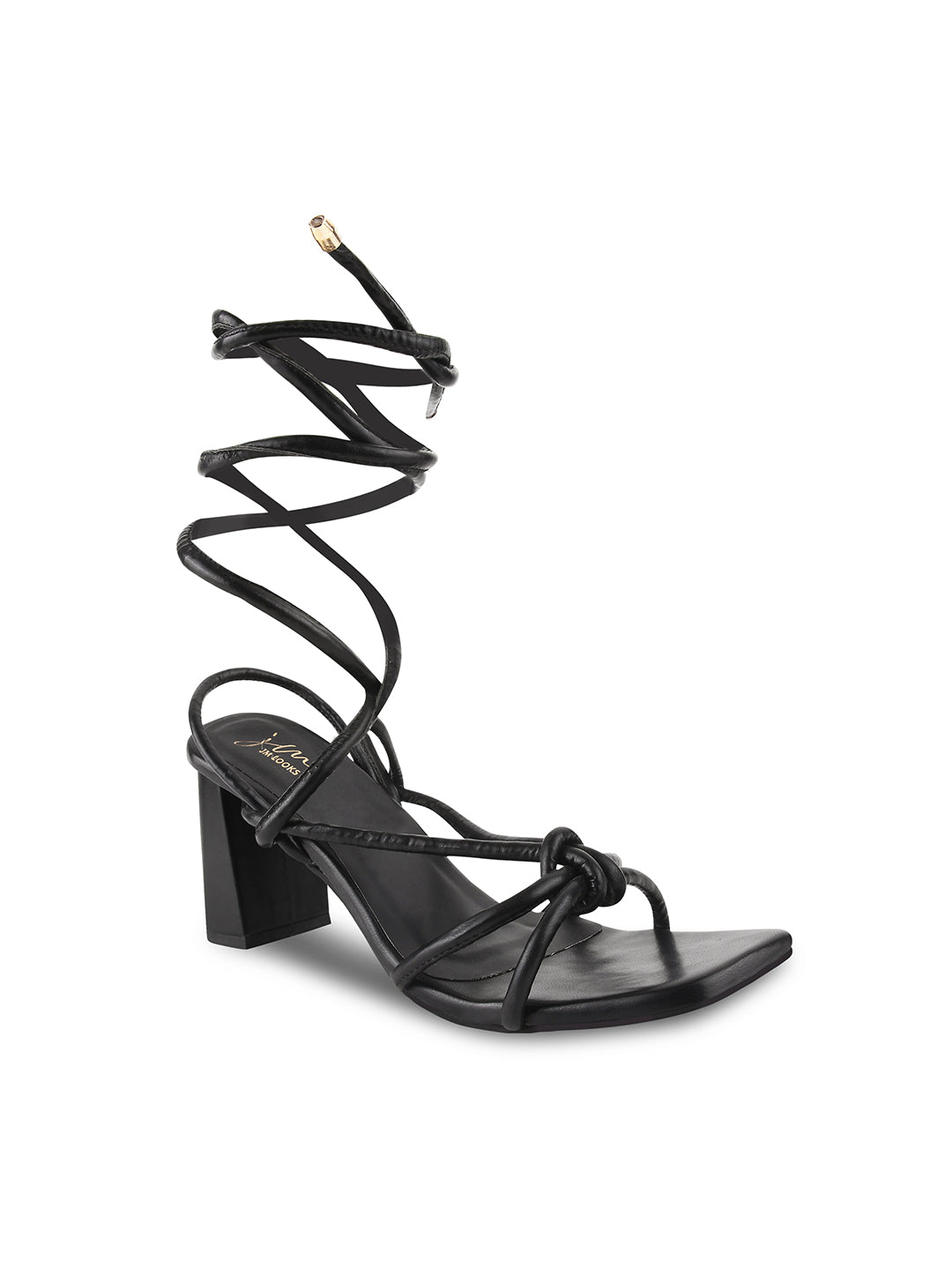 Open Toe Chunky Heeled Sandals with Lace Fastening for Women and Girls Black