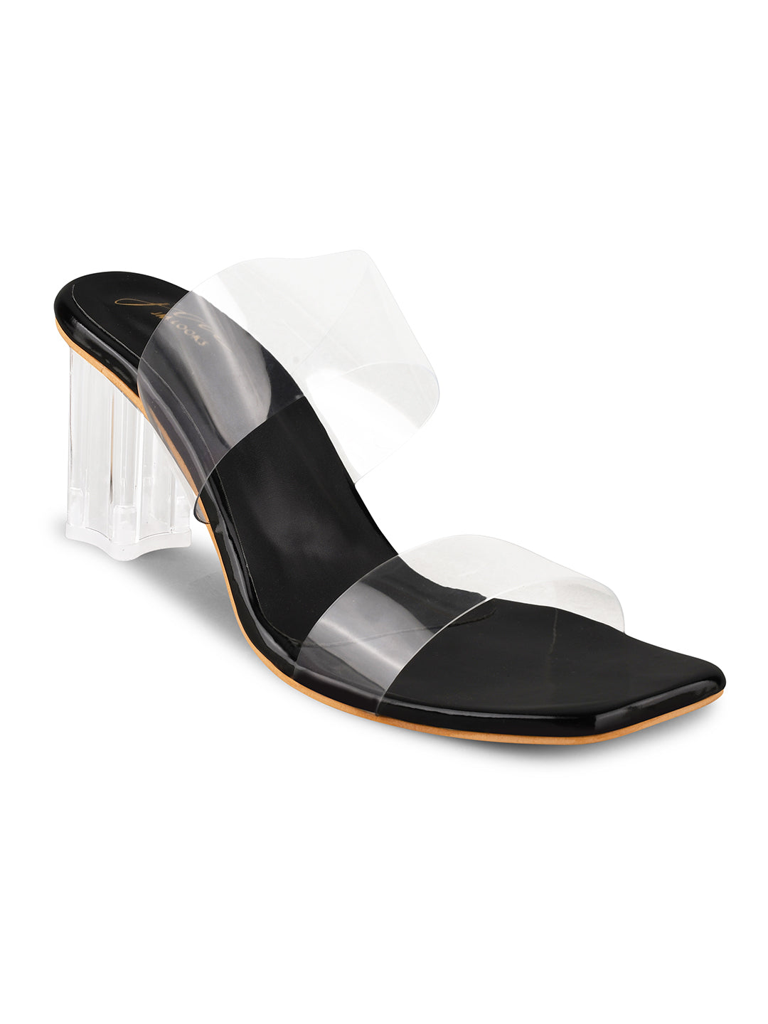 Transparent Strap Vinyl Heels Sandals for Women & Girls at Best Price Black