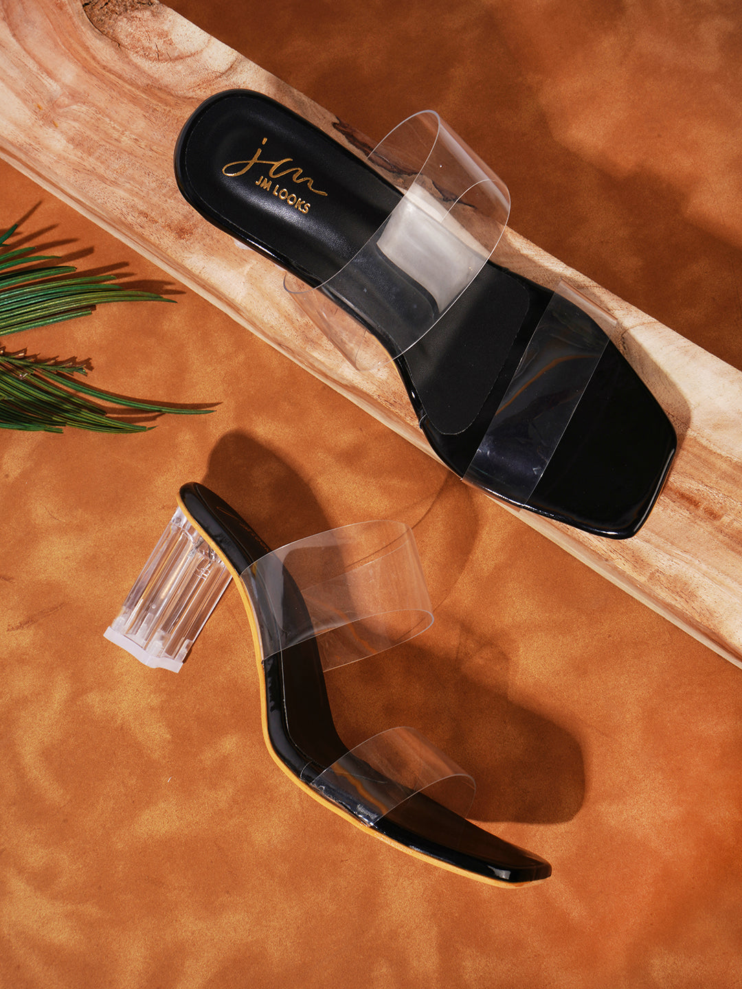Transparent Strap Vinyl Heels Sandals for Women & Girls at Best Price Black